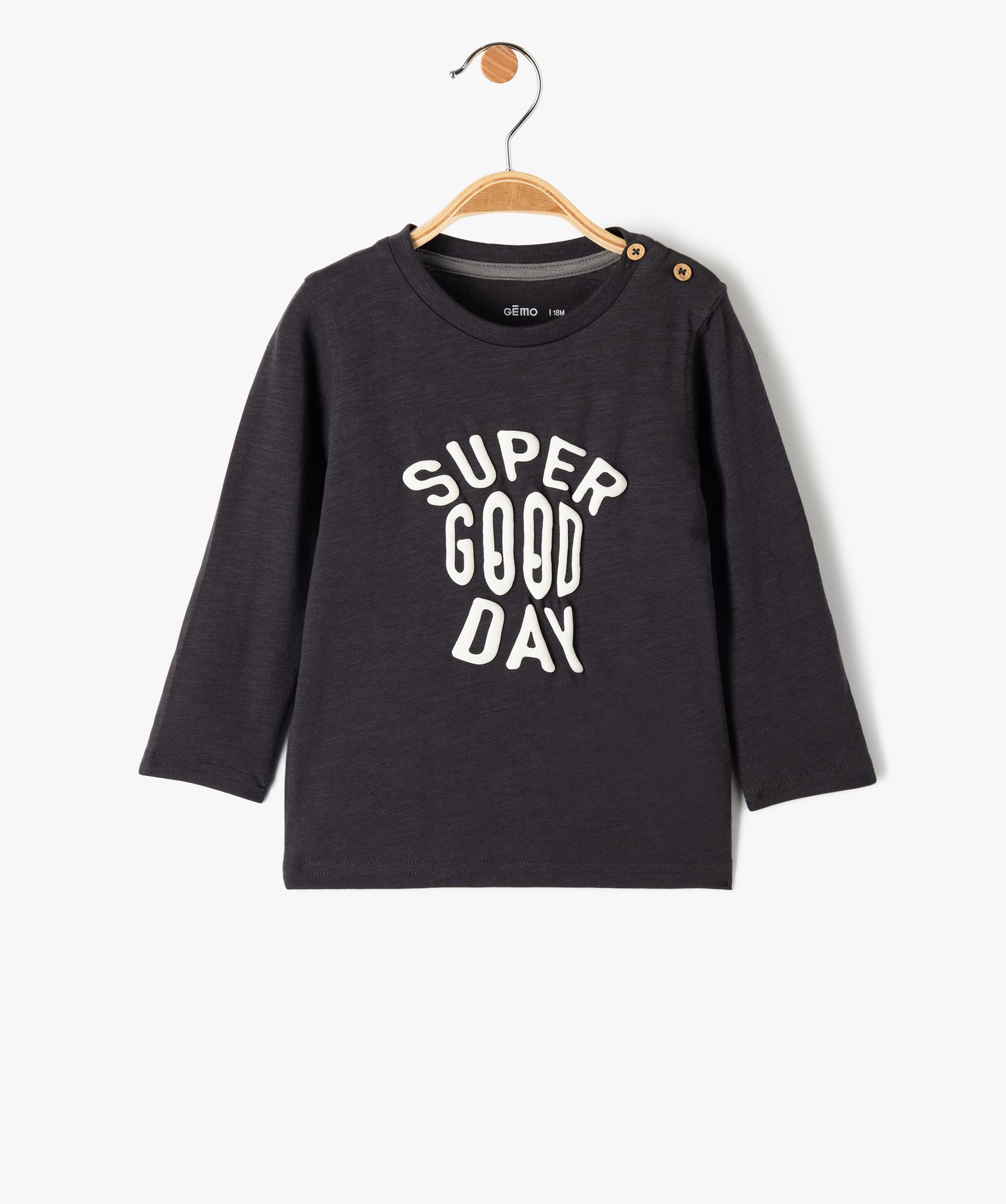 Tee-shirt bébé Garçon à manches longues avec motif gris fonce | GEMO