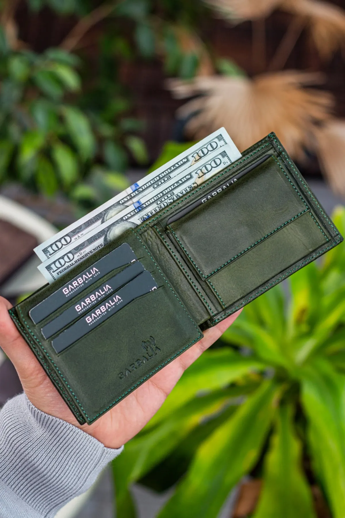 Garbalia  Jackson Echtleder-Geldbörse mit RFID-Blockierung, Crazy Green, mit Münzfach