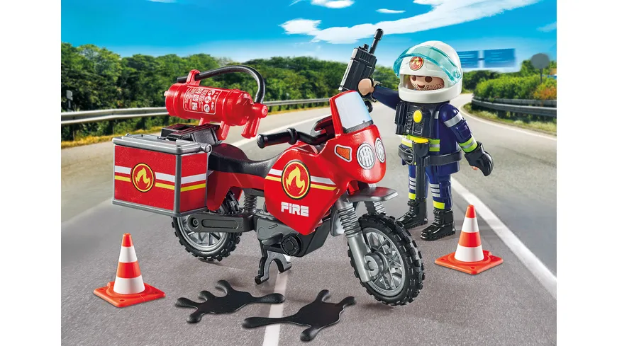 PLAYMOBIL 71466 ACTION HEROES Feuerwehrmotorrad am Unfallort