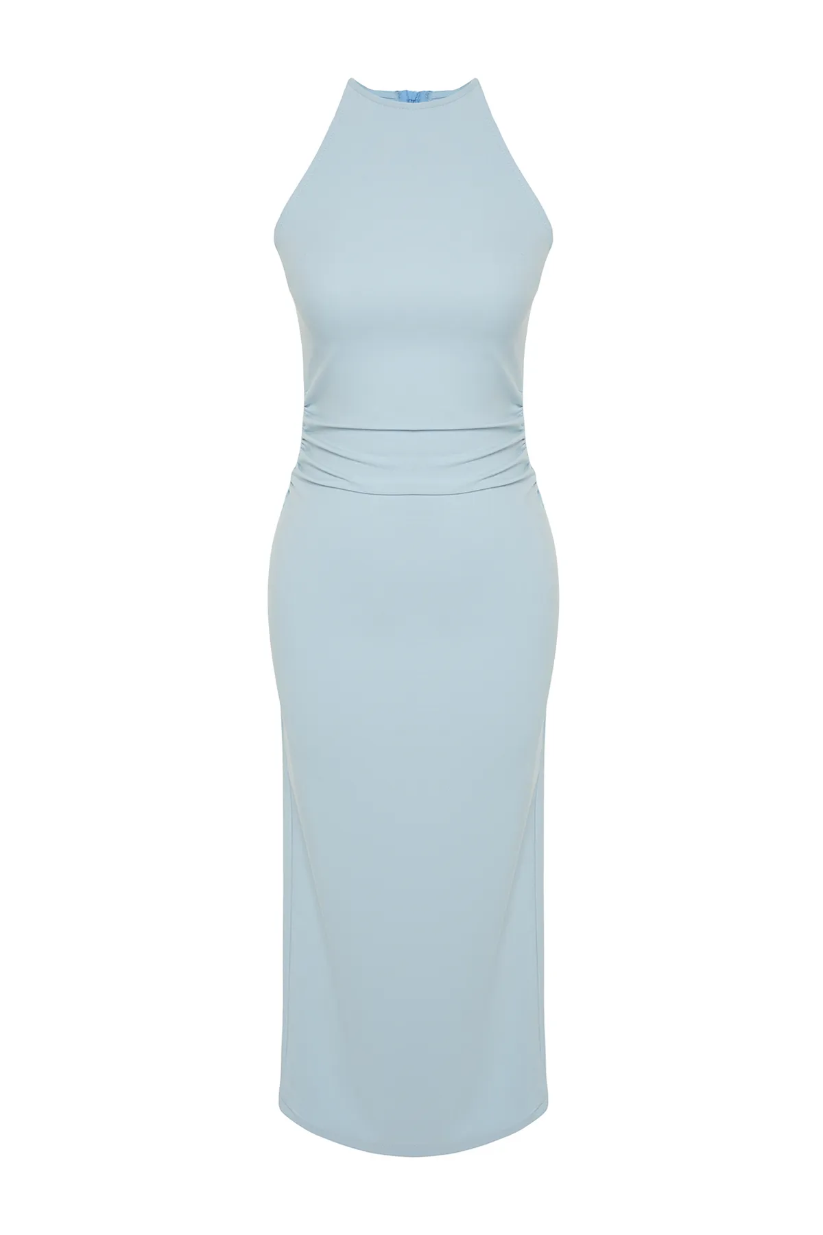 Trendyol Collection  Blaues tailliertes Neckholder-Midikleid aus Webstoff TWOSS24EL00158