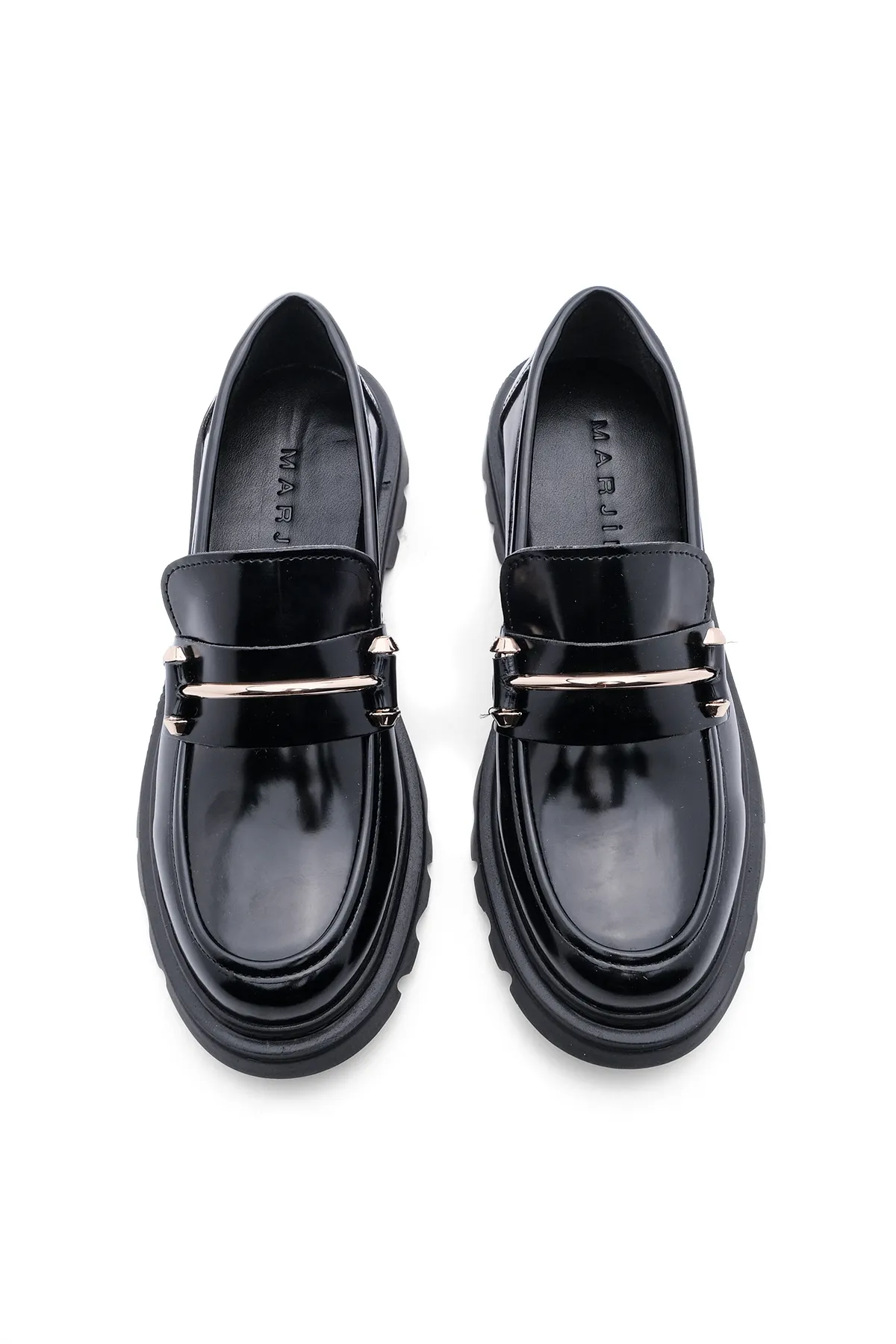 Marjin  Damen Loafer Dicke Sohle Kette Freizeitschuhe Zolez Schwarz Öffnung