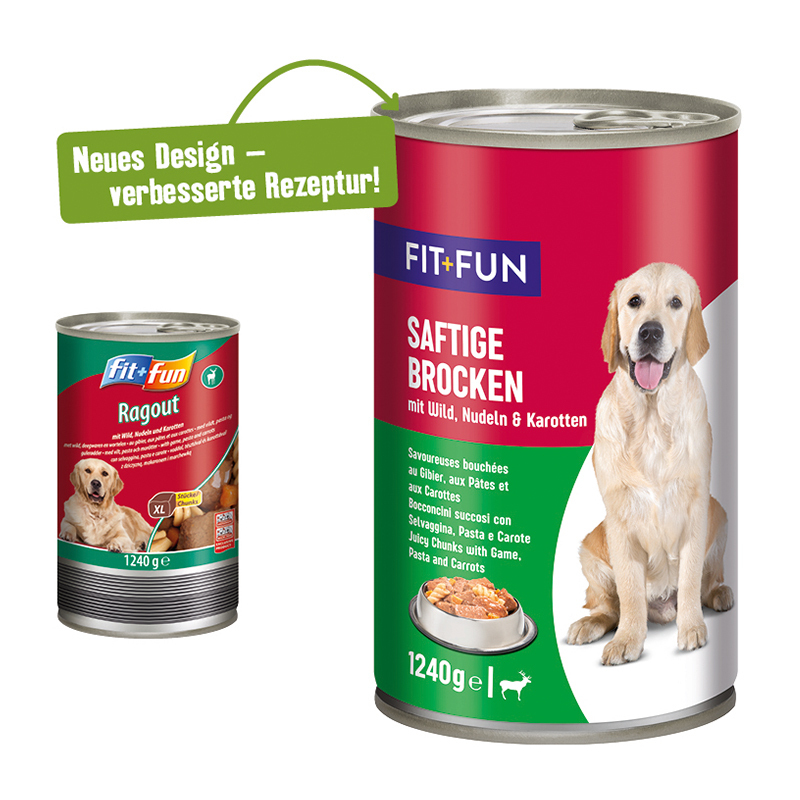 FIT+FUN Hundenassfutter FIT+FUN Ragout 6x1240g Wild, Nudeln & Karotten
