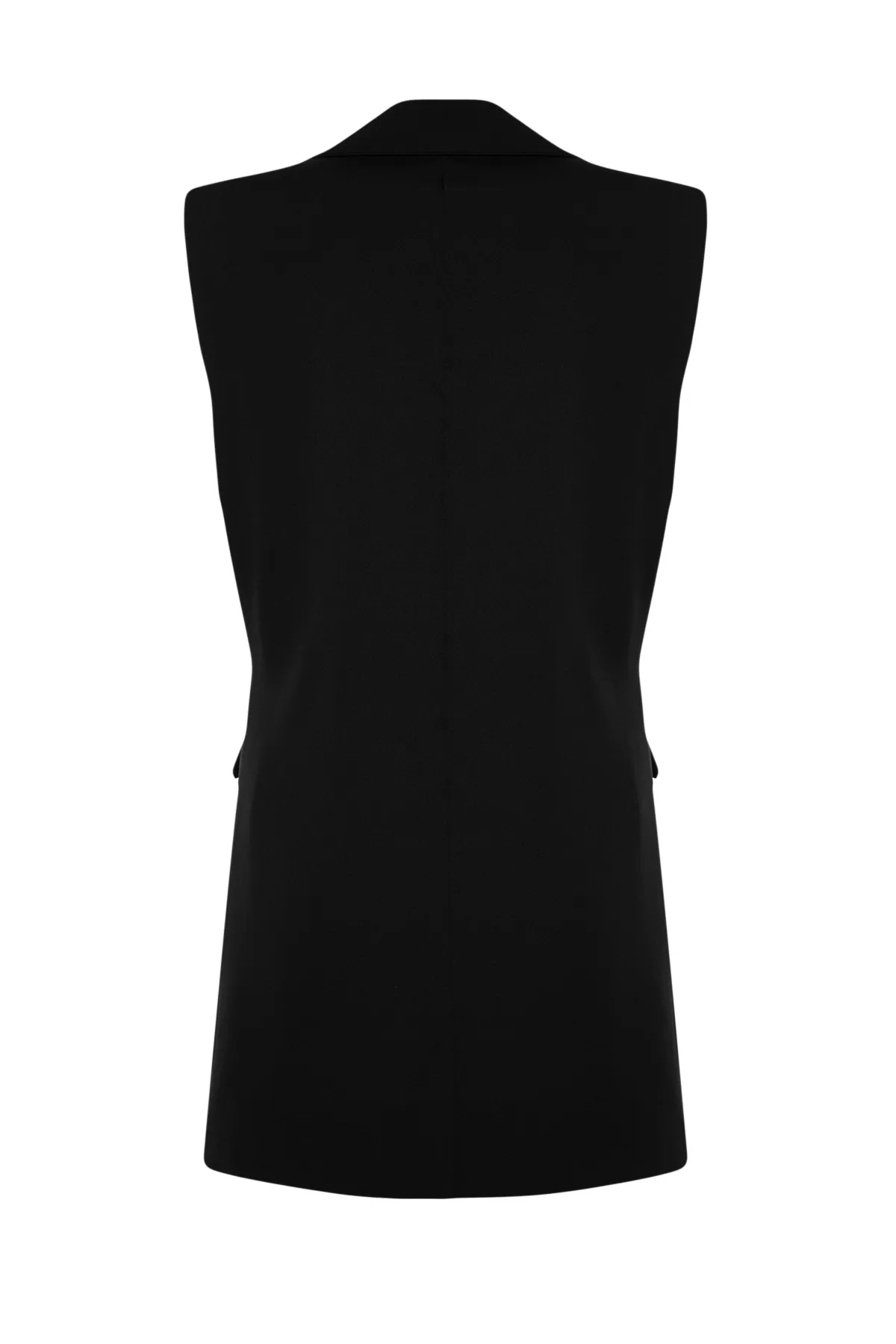 Trendyol Modest  Schwarze Jacke, Kragen, Taille, Bindedetail, gefütterte Webweste TCTAW24YL00025