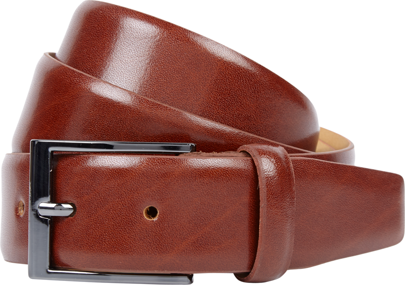 Ledergürtel mit Dornschließe in Chrom-Optik in cognac
