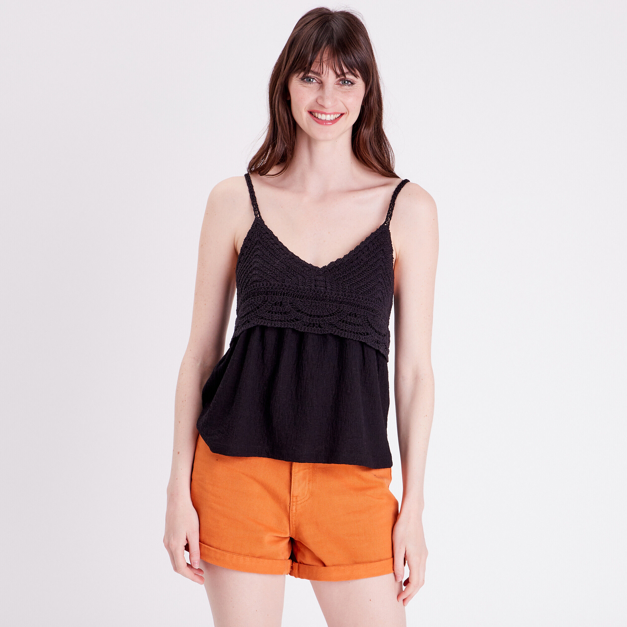 Débardeur col aspect crochet noir femme | Cache Cache