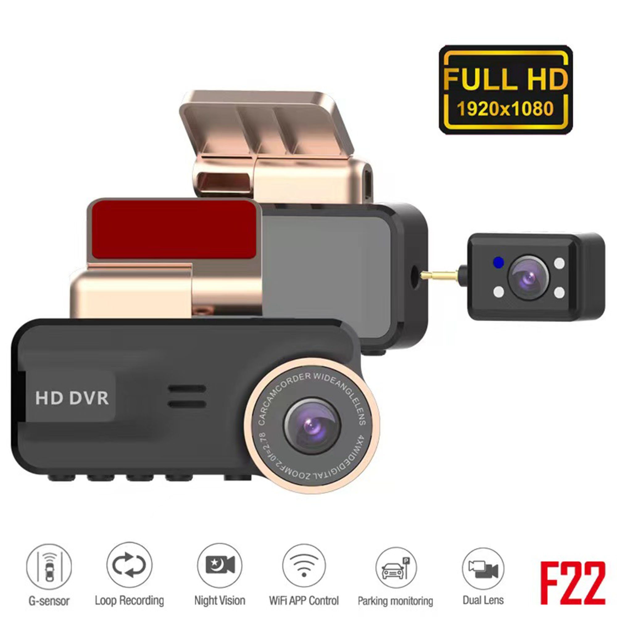 Mutoy Full HD Dashcam,HD 1080P Dashcam, Dashcam (Vorne und Hinten Autokamera, Nachtsicht, 150° Ultraweitwinkel)