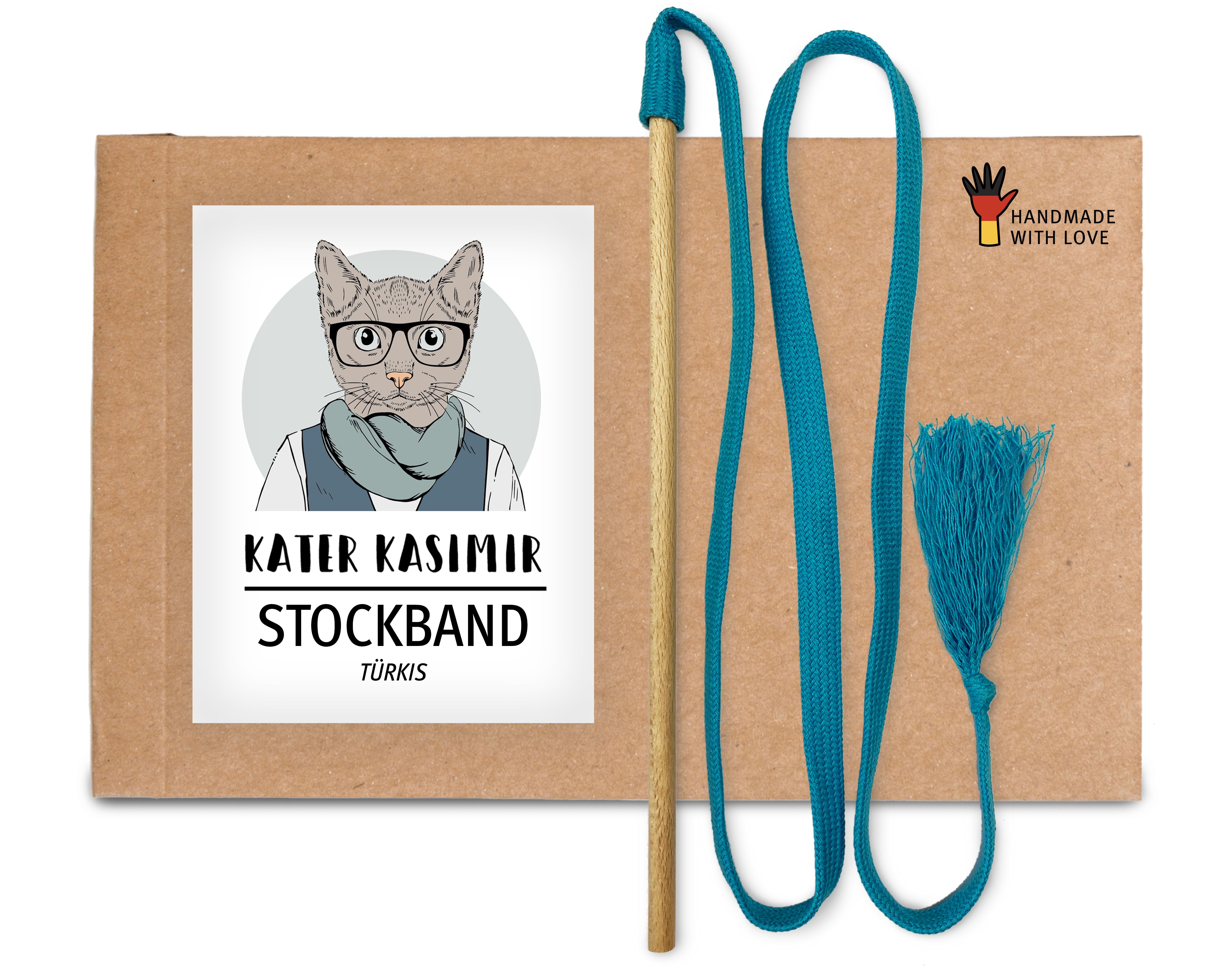Kater Kasimir Katzenangeln Kater Kasimir Premium Katzenspielzeug aus Buchenholz mit Baumwollband (türkis)