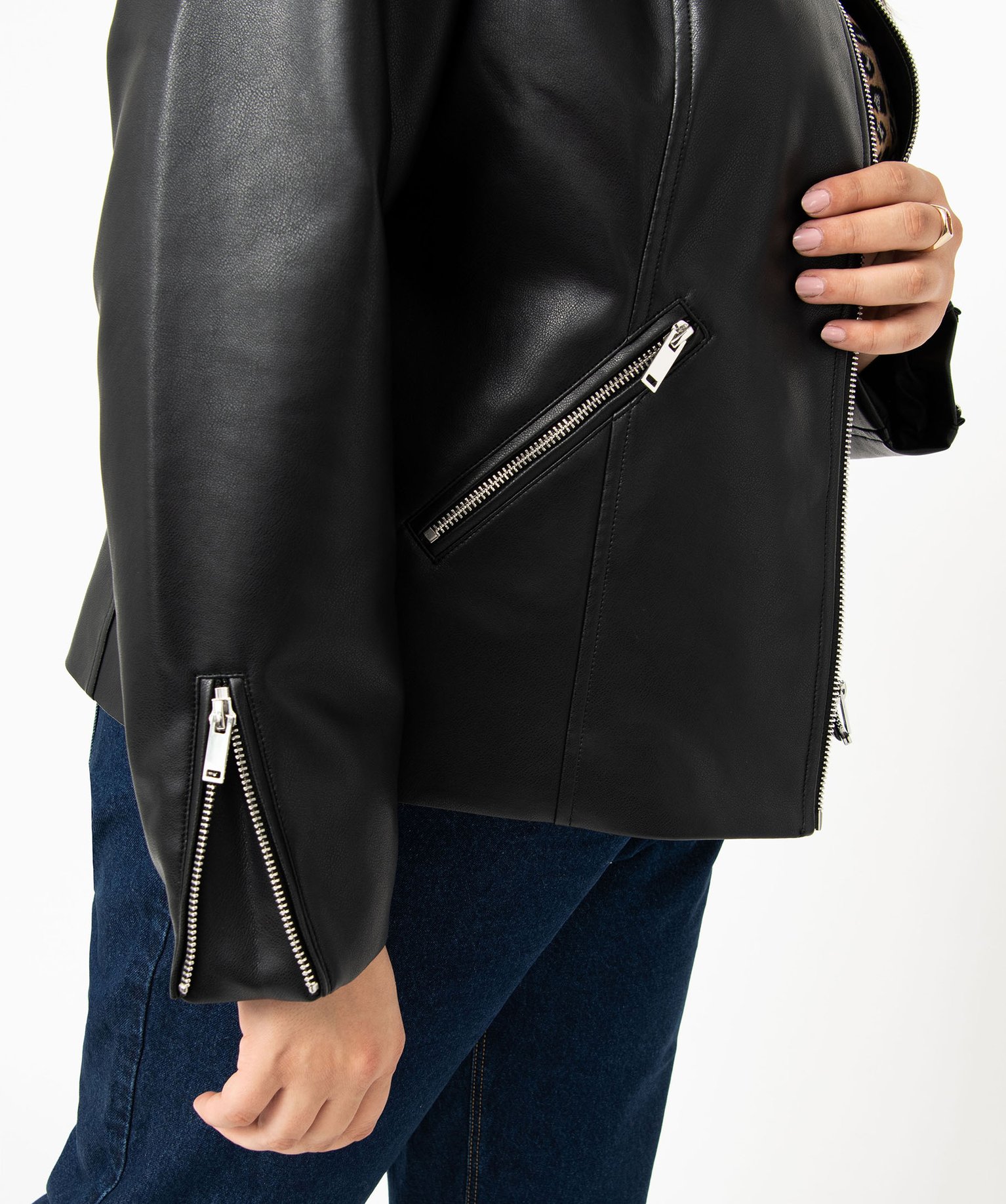 Blouson femme grande taille style biker noir | GEMO