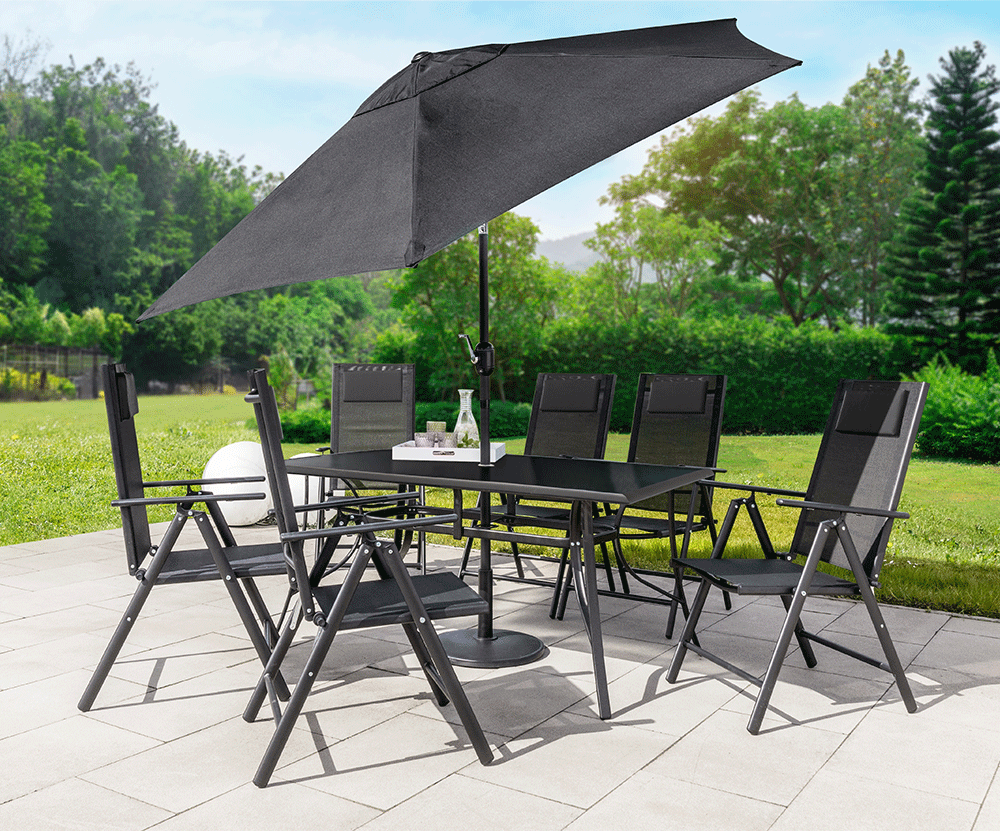 Better Home 8-tlg. Aluminium Sitzgarnitur mit Sonnenschirm schwarz