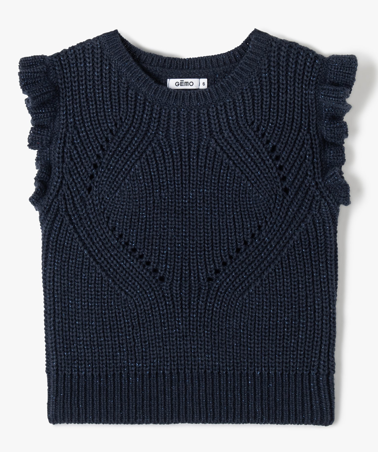 Pull sans manches fille à paillettes et volants marine | GEMO
