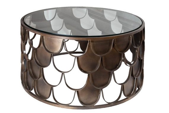 riess-ambiente Couchtisch ABSTRACT Ø60cm transparent / antik Messing (Einzelartikel, 1-St), Wohnzimmer · rund · Glas · Metall · Industrial · Fischschuppen Design