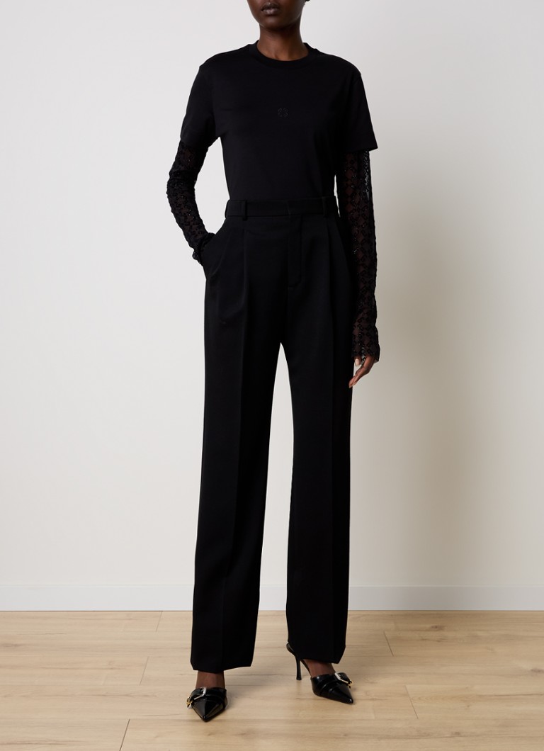 Ημιδιάφανο μακρυμάνικο μπλουζάκι Givenchy με τύπωμα λογότυπου flock και λεπτομέρειες από διχτυωτό ύφασμα