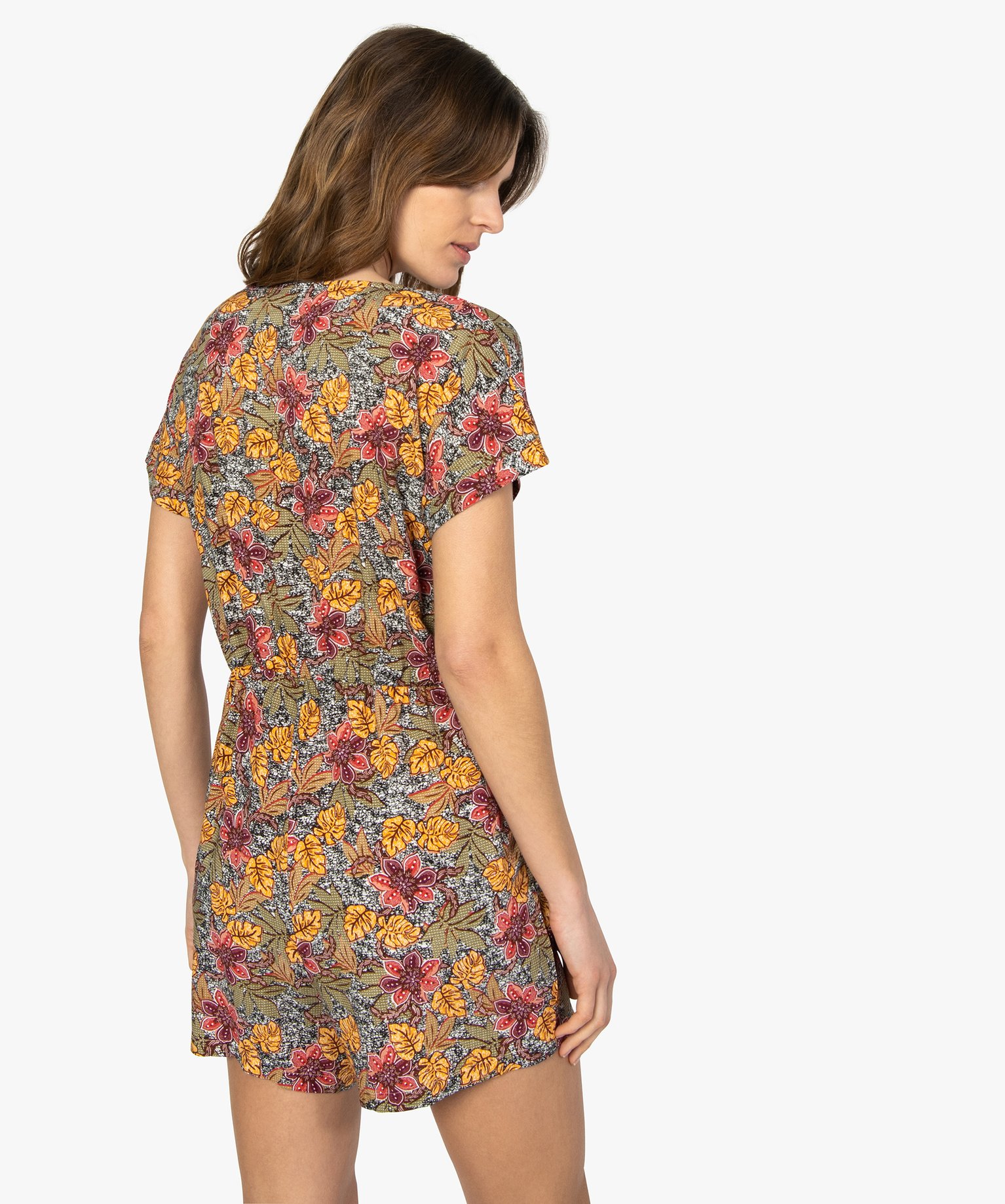 Combishort femme à motifs fleuris boutonné sur l’avant imprime | GEMO