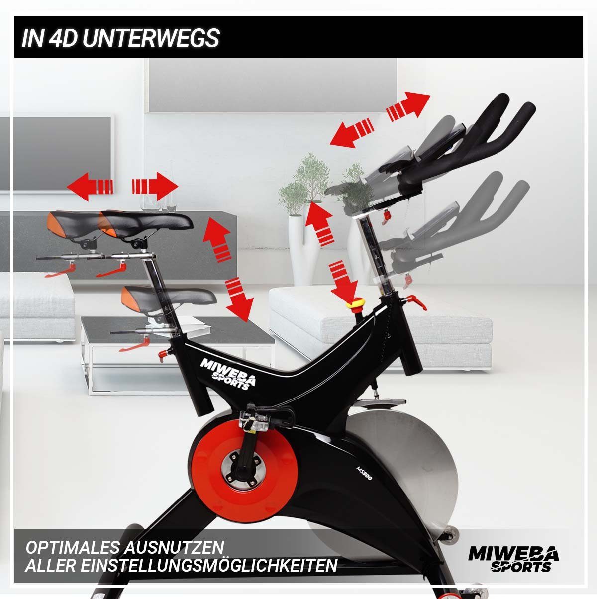 Miweba Sports Speedbike Profi Indoor Cycle Bike MS500 inkl. Pulsgurt - 25 Kg Schwungmasse (Sportgeräte für zu hause, Heimtrainer Fahrrad, Trimmrad, Fahrradtrainer, Cardio, Sport, Training, Ganzkörpertraining, 2-tlg., iConsole+, Kinomap-App, Pulsmesse