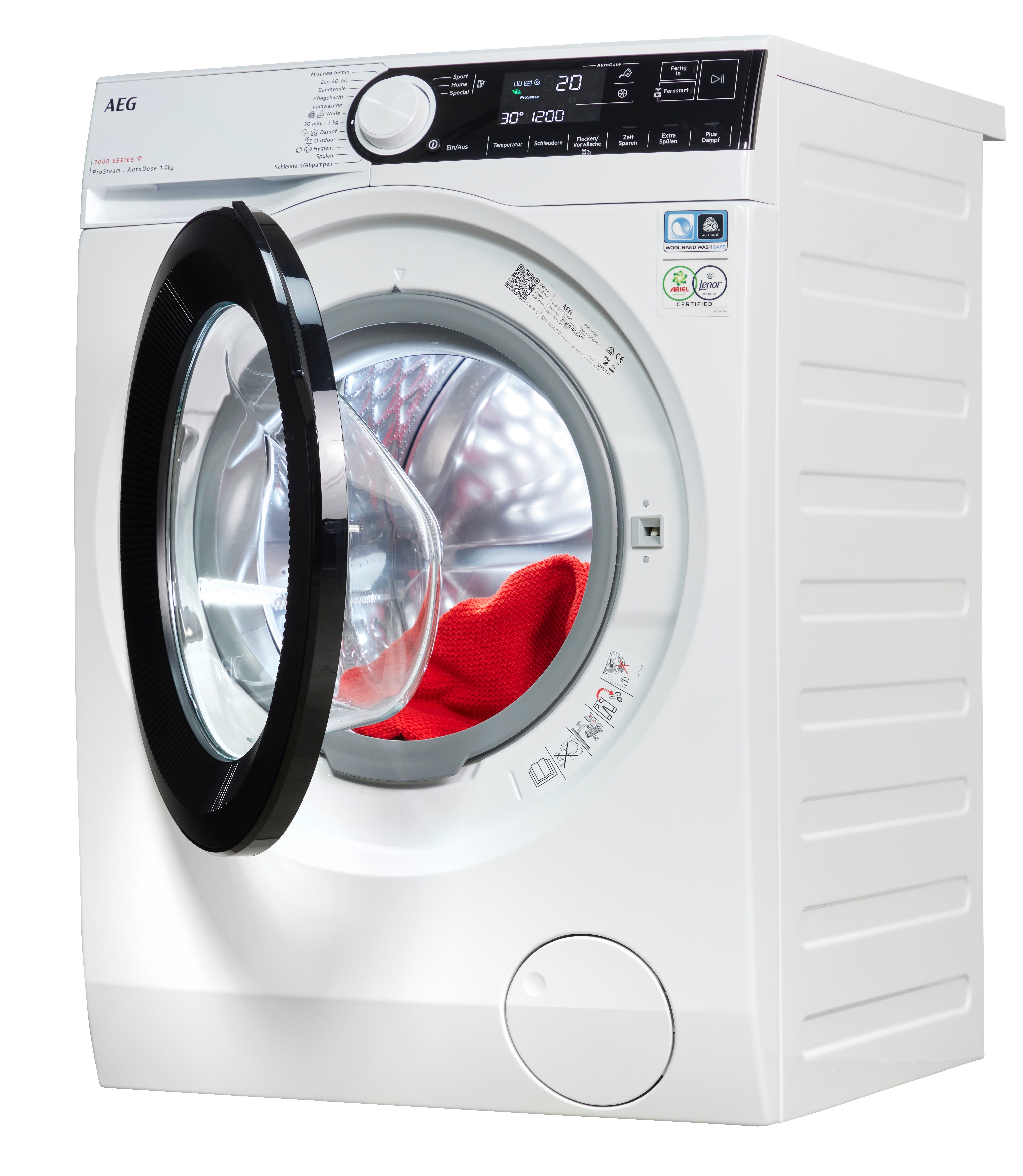 AEG Waschmaschine 7000 ProSteam® LR7D70490, 9 kg, 1400 U/min, ProSteam - Dampf-Programm für 96 % weniger Wasserverbrauch & Wifi