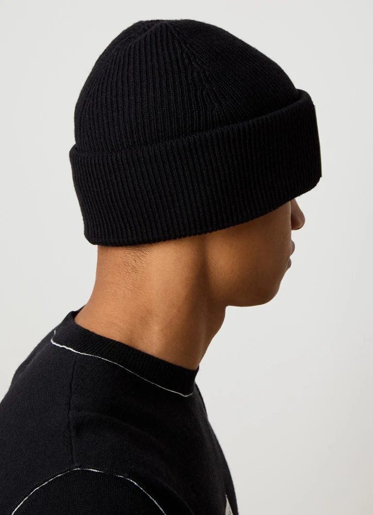 MM6 Rib-knit hat in virgin wool blend with logo patch