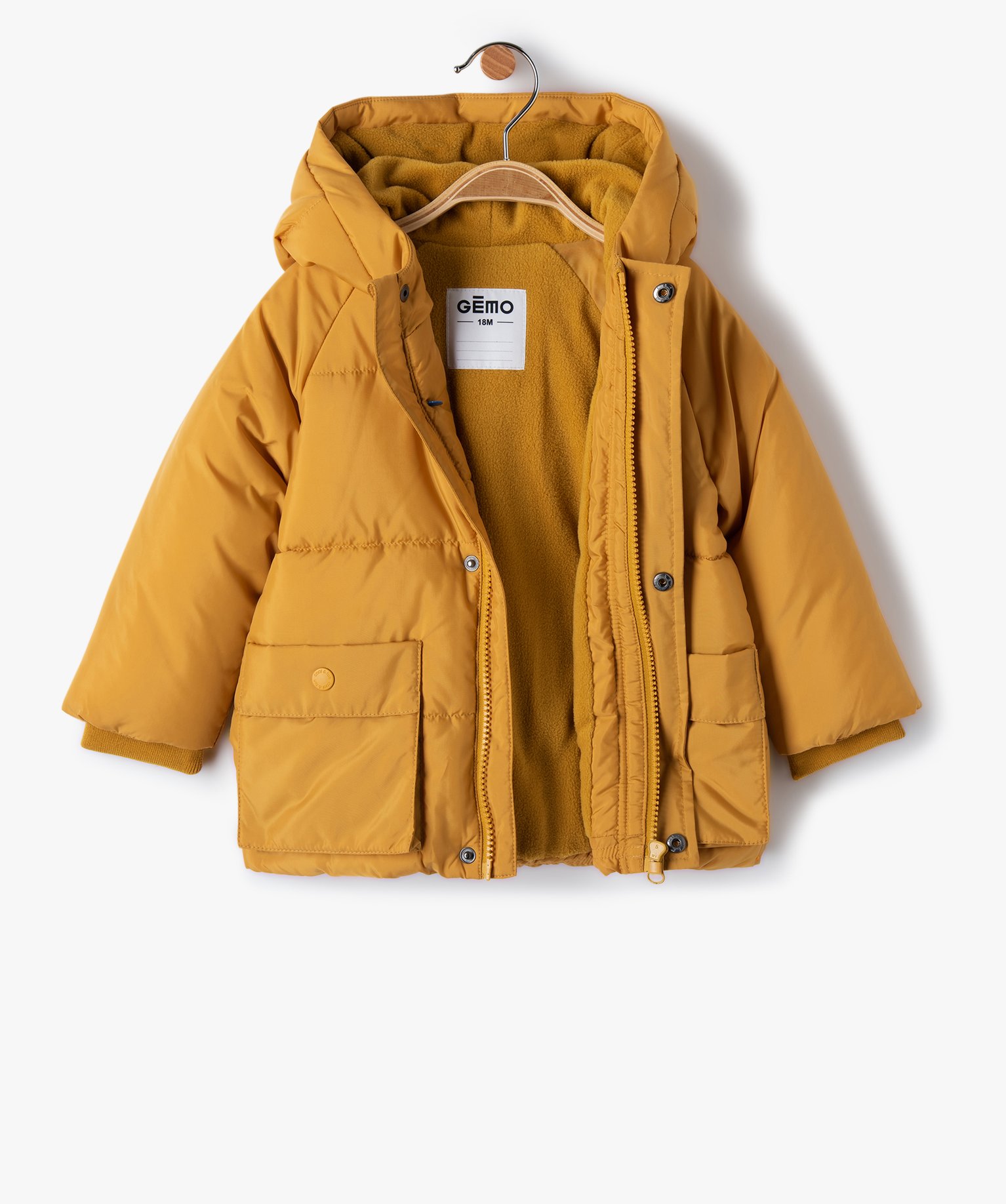Blouson bébé Garçon chaud à capuche et doublure polaire jaune | GEMO