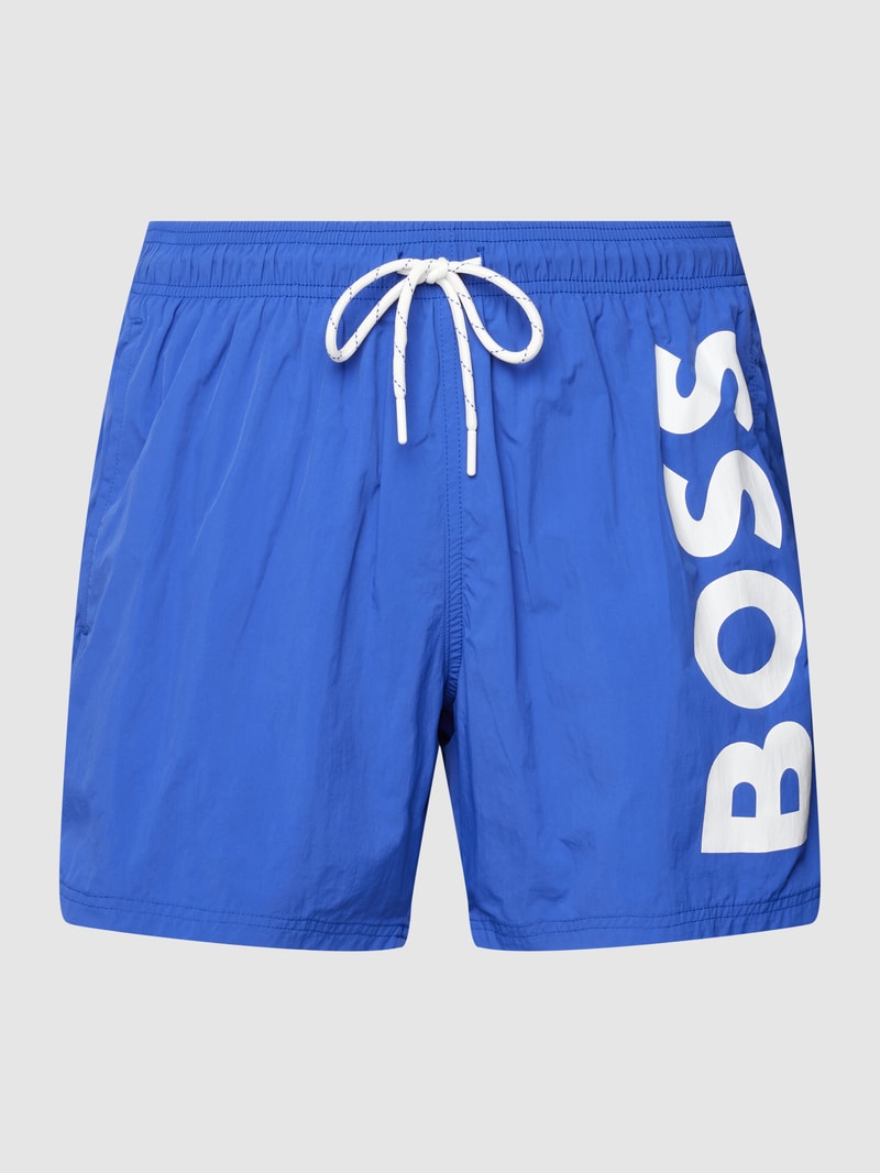 Badehose mit Label-Print Modell 'Octopus' in royalblau