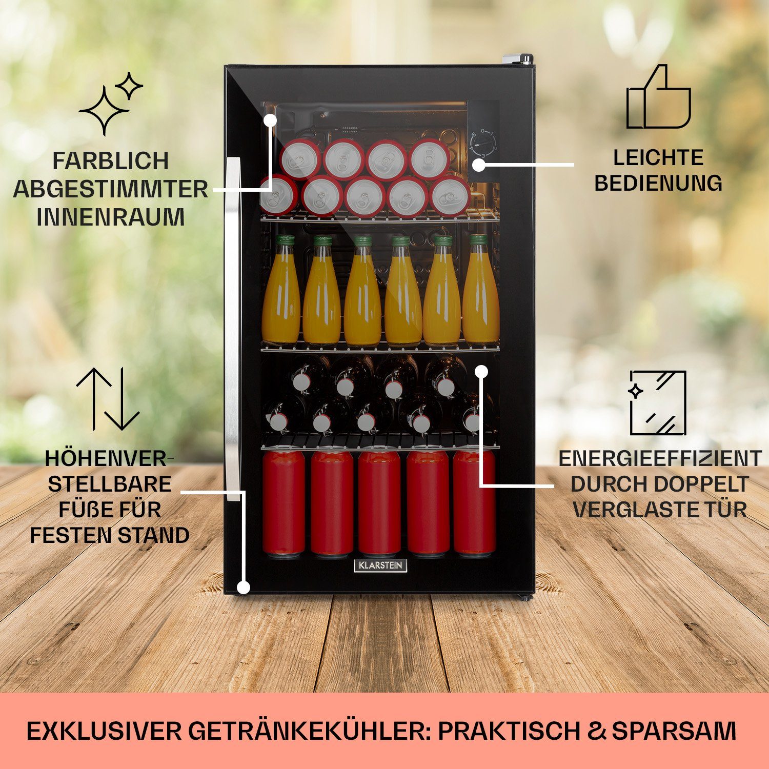 Klarstein Getränkekühlschrank HEA-Beersafe-XXL-OX 10034848A, 83 cm hoch, 47.5 cm breit, Bier Hausbar Getränkekühlschrank Flaschenkühlschrank Glastür