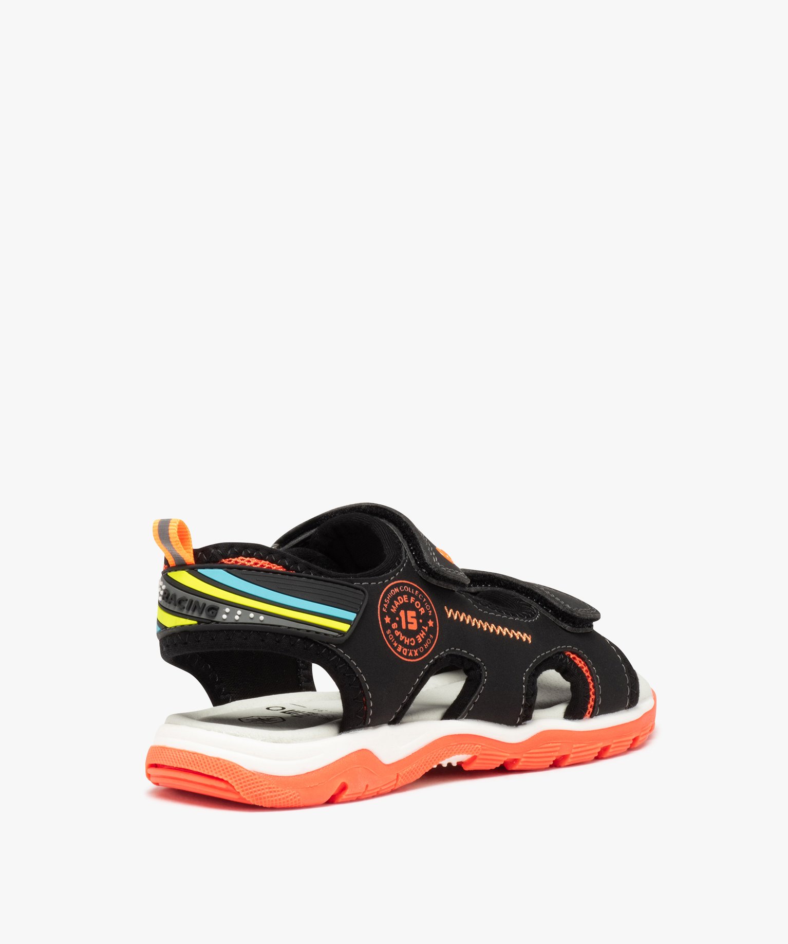 Sandales Garçon avec double scratch et à détails fluo noir | GEMO