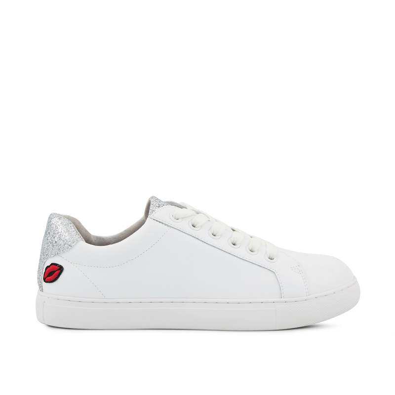 Baskets en cuir Simone blanc/glitter argent