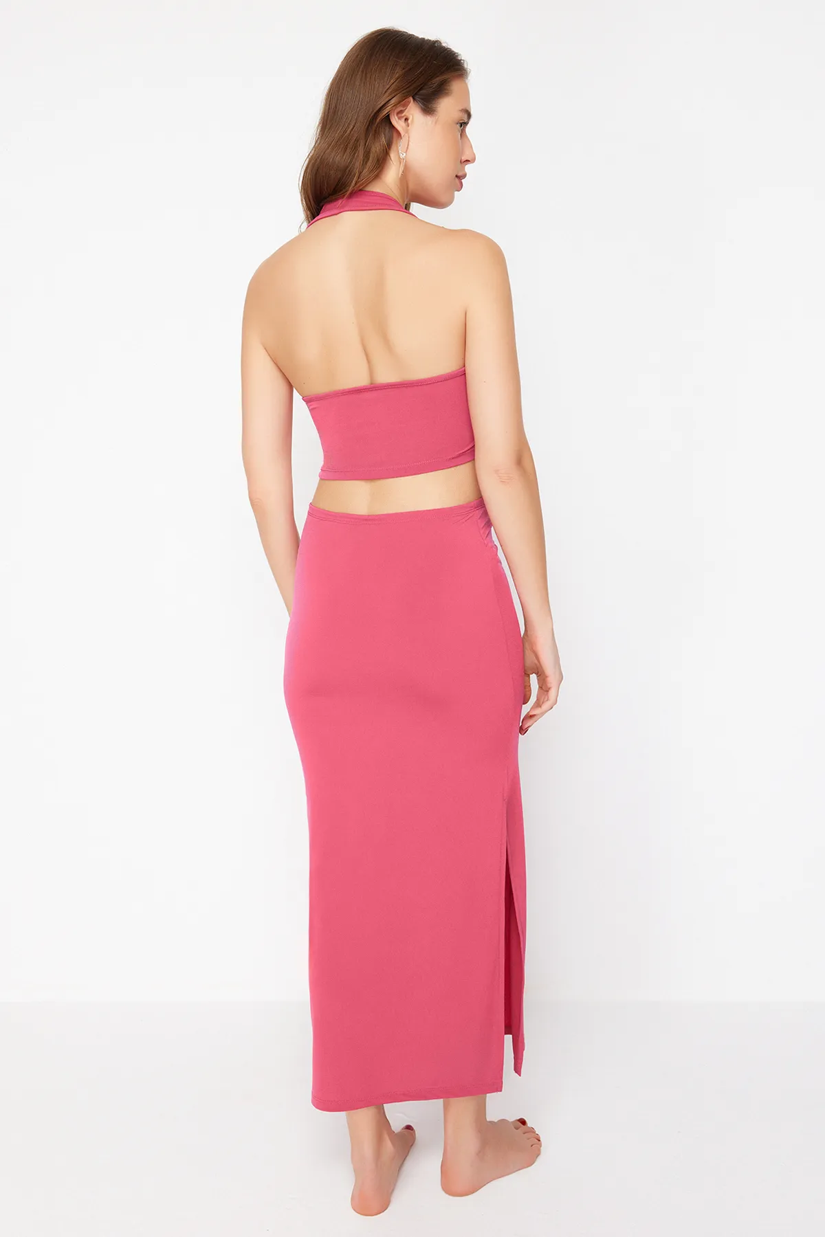 Trendyol Collection  Rosa, figurbetontes Strick-Accessoire-Set mit Bluse und Rock TBESS23AU00084
