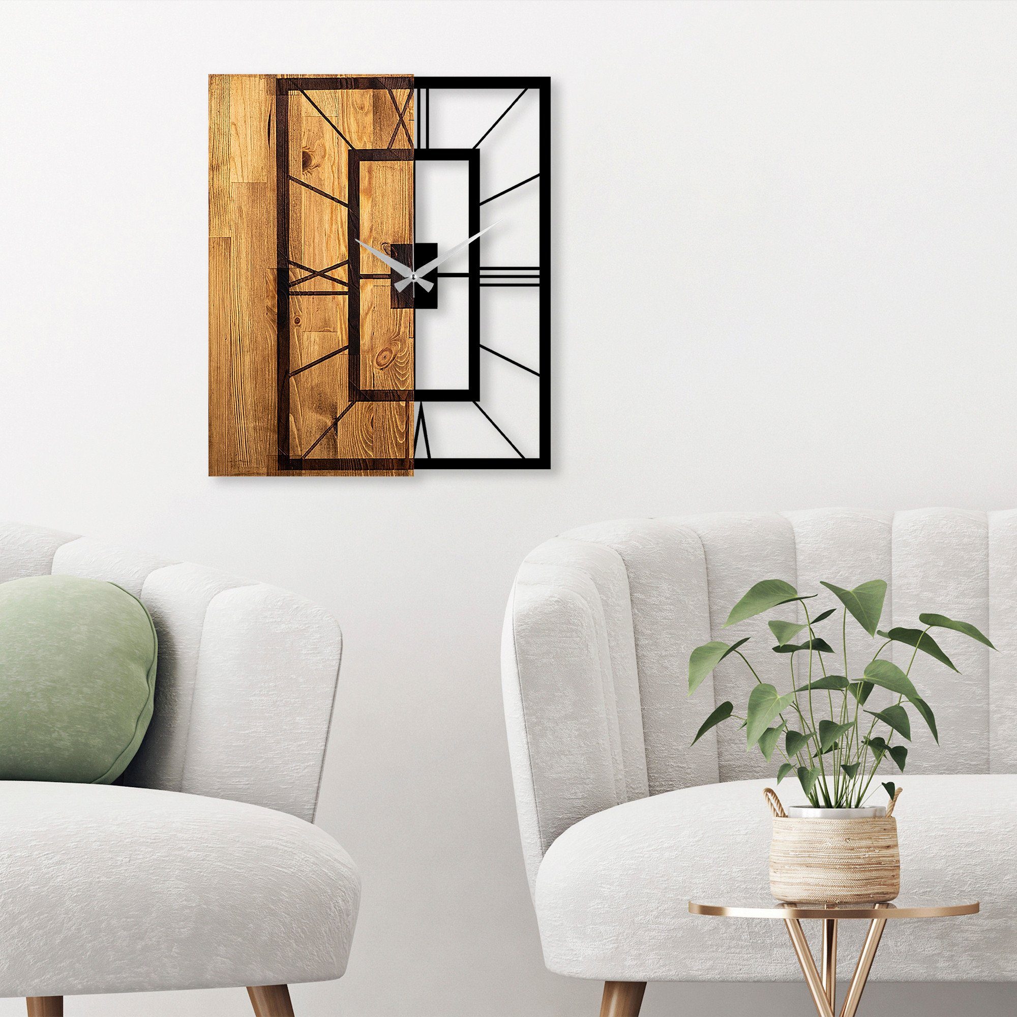 Wallity Wanduhr TNL1137, Leichte,Walnuss, Wanduhren, 49 x 3 x 58 cm, 100% Holz