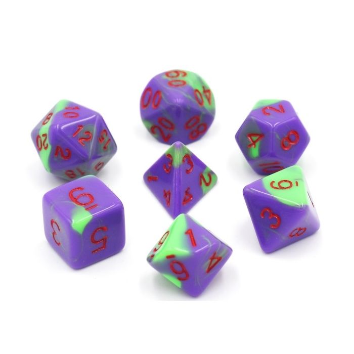 (Purple+Green) Red font Blend color dice set