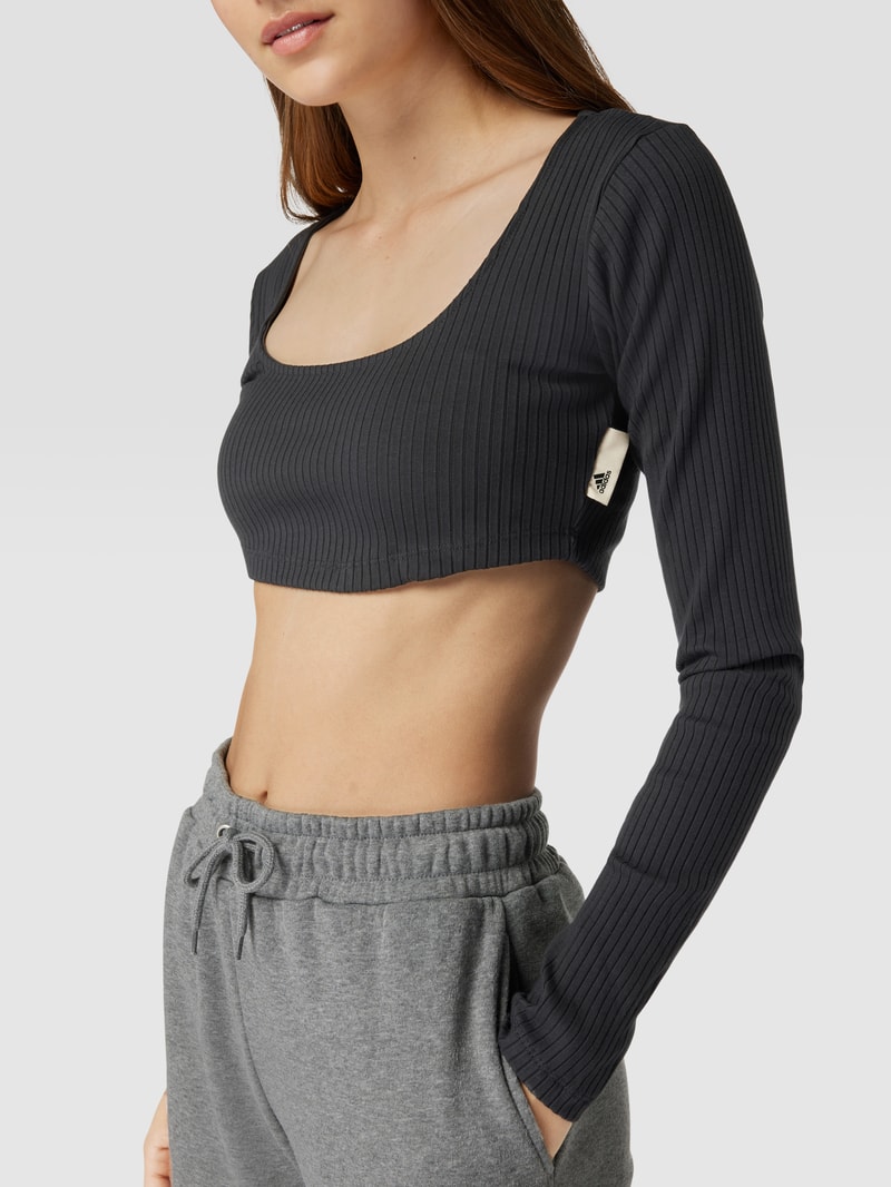 Cropped Longsleeve in Ripp-Optik in anthrazit