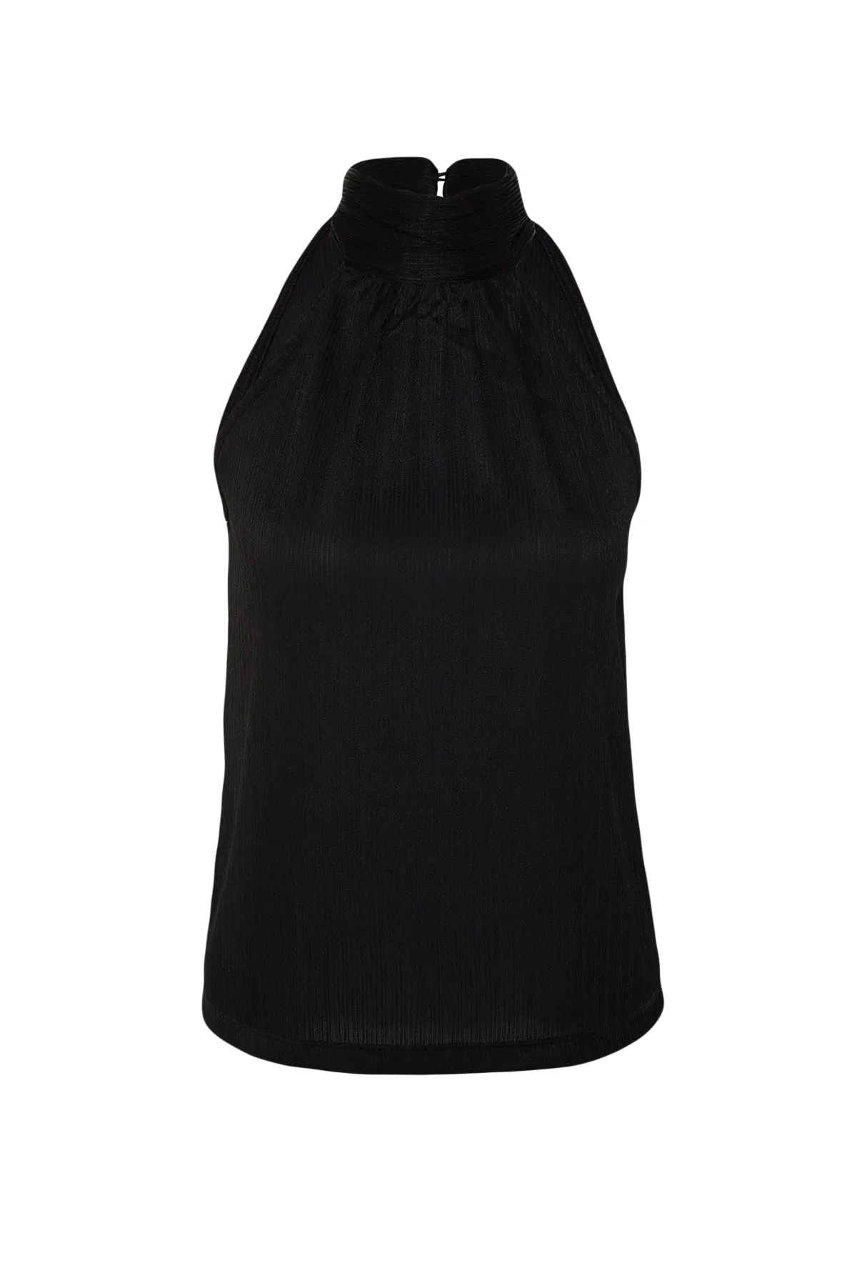 Trendyol Collection  Schwarze, plissierte Strickbluse mit hohem Kragen TWOSS23BZ00952