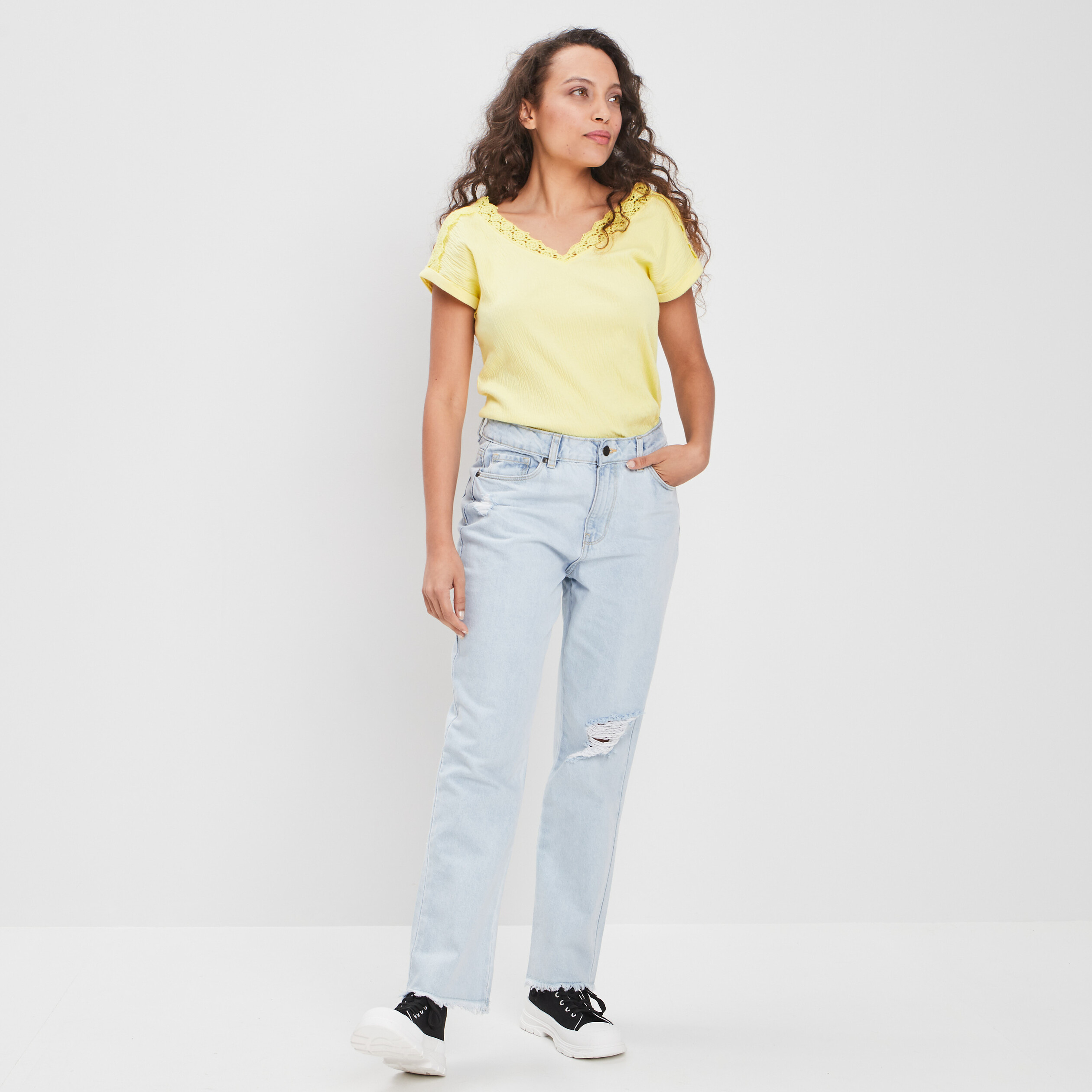 T-shirt manches courtes jaune citron femme | La Halle