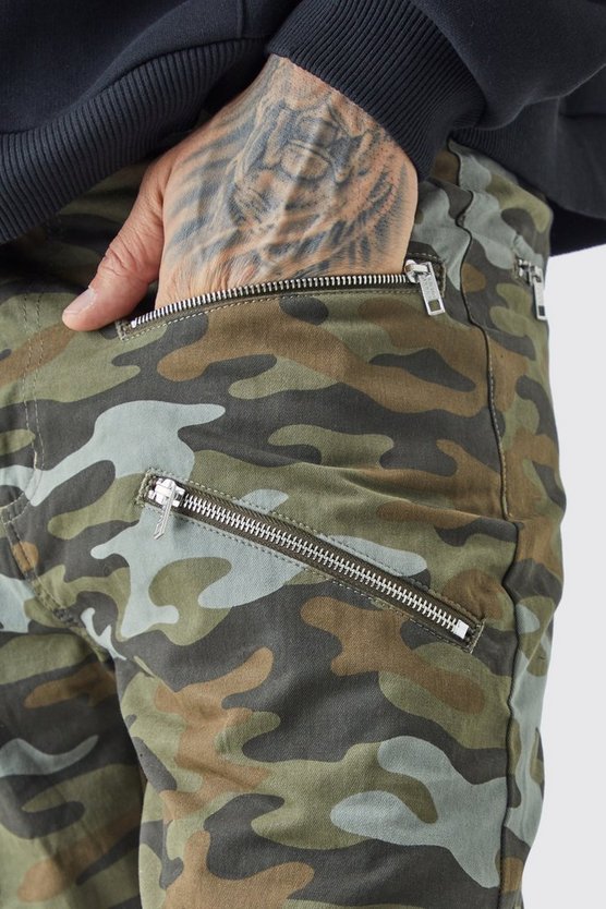 Tall Fixed Waist Straight Leg Twill Camo Zip Gusset Trouser