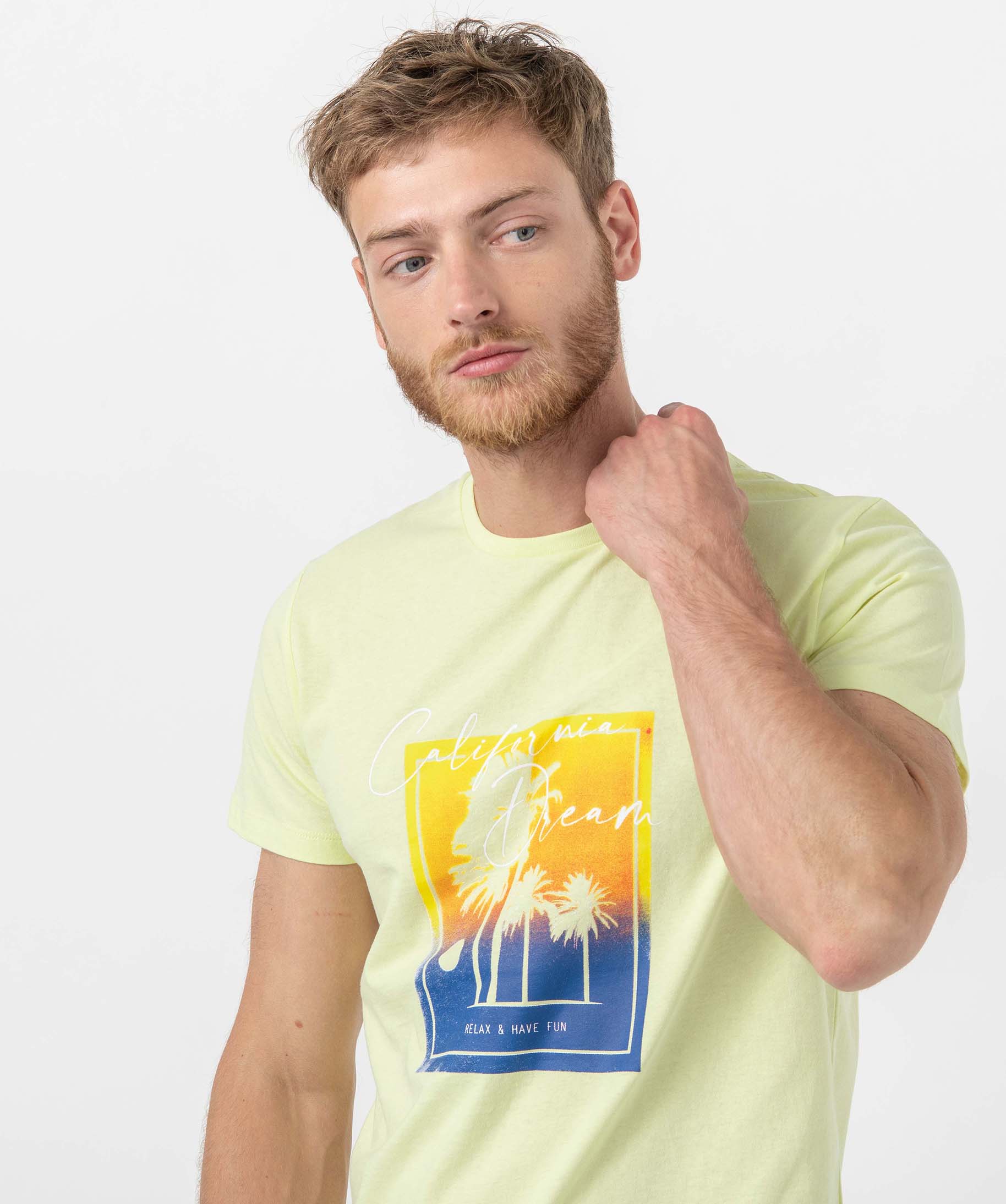 Tee-shirt homme avec motif plage californienne jaune | GEMO