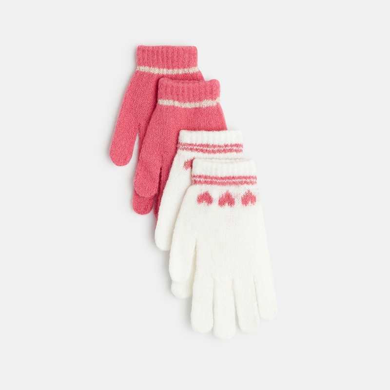 Gants en tricot petits cœurs rose fille
