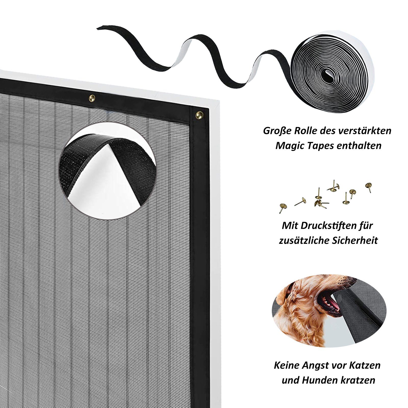 CALIYO Insektenschutz-Tür Magnet Fliegengitter Tür Insektenschutz 100X200cm, Fliegengittertüren Magnetvorhang Balkontür Ohne Bohren