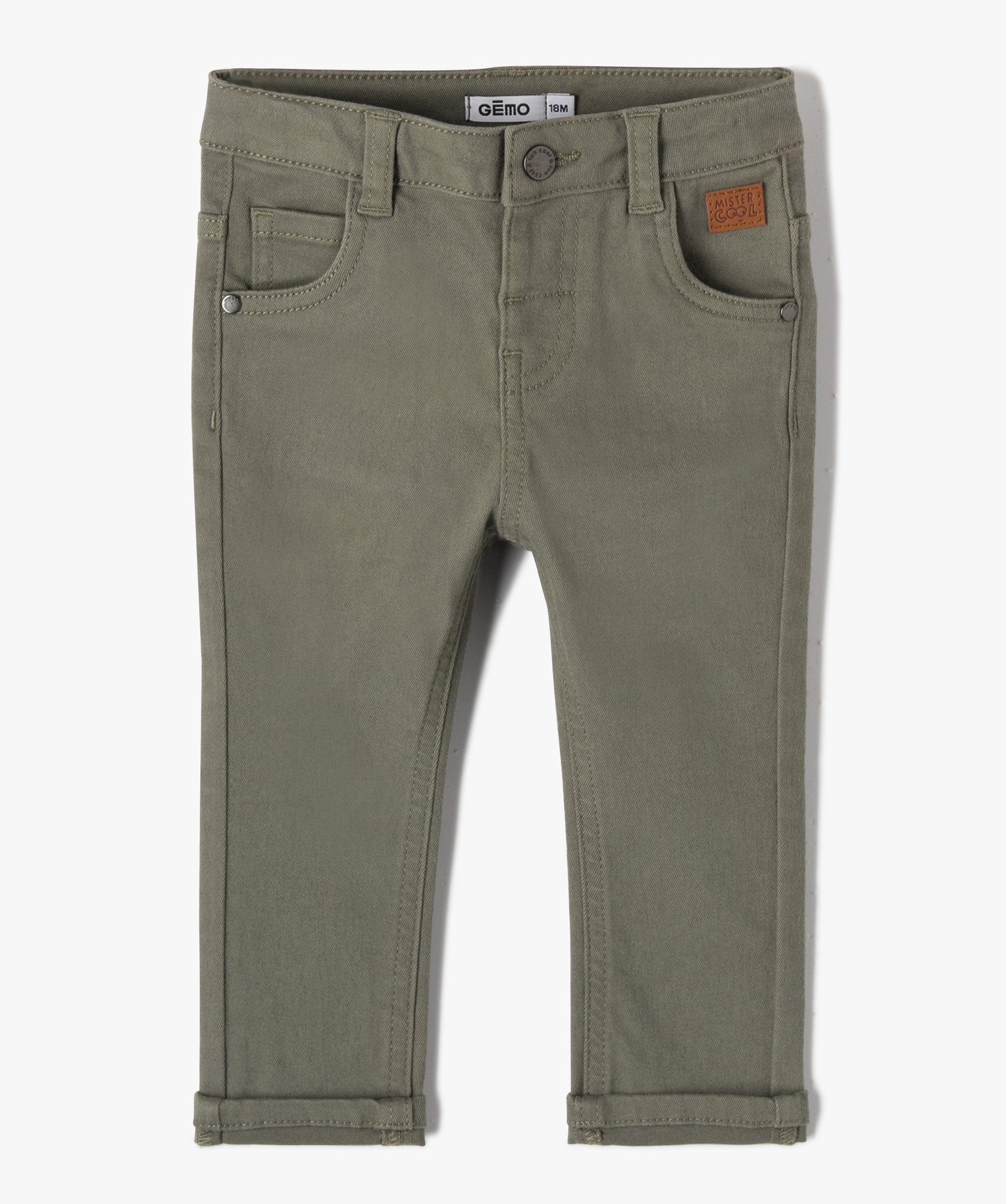 Pantalon bébé Garçon slim en toile extensible unie kaki | GEMO