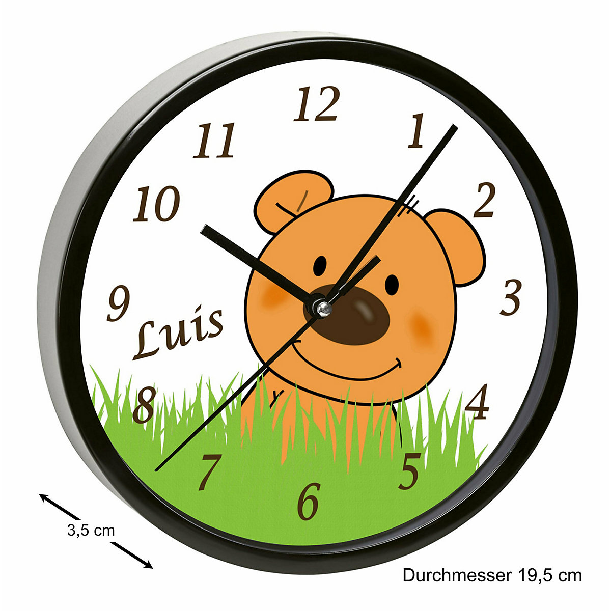 Kinder Wanduhr personalisiert mit Name Teddy Bär-Graß