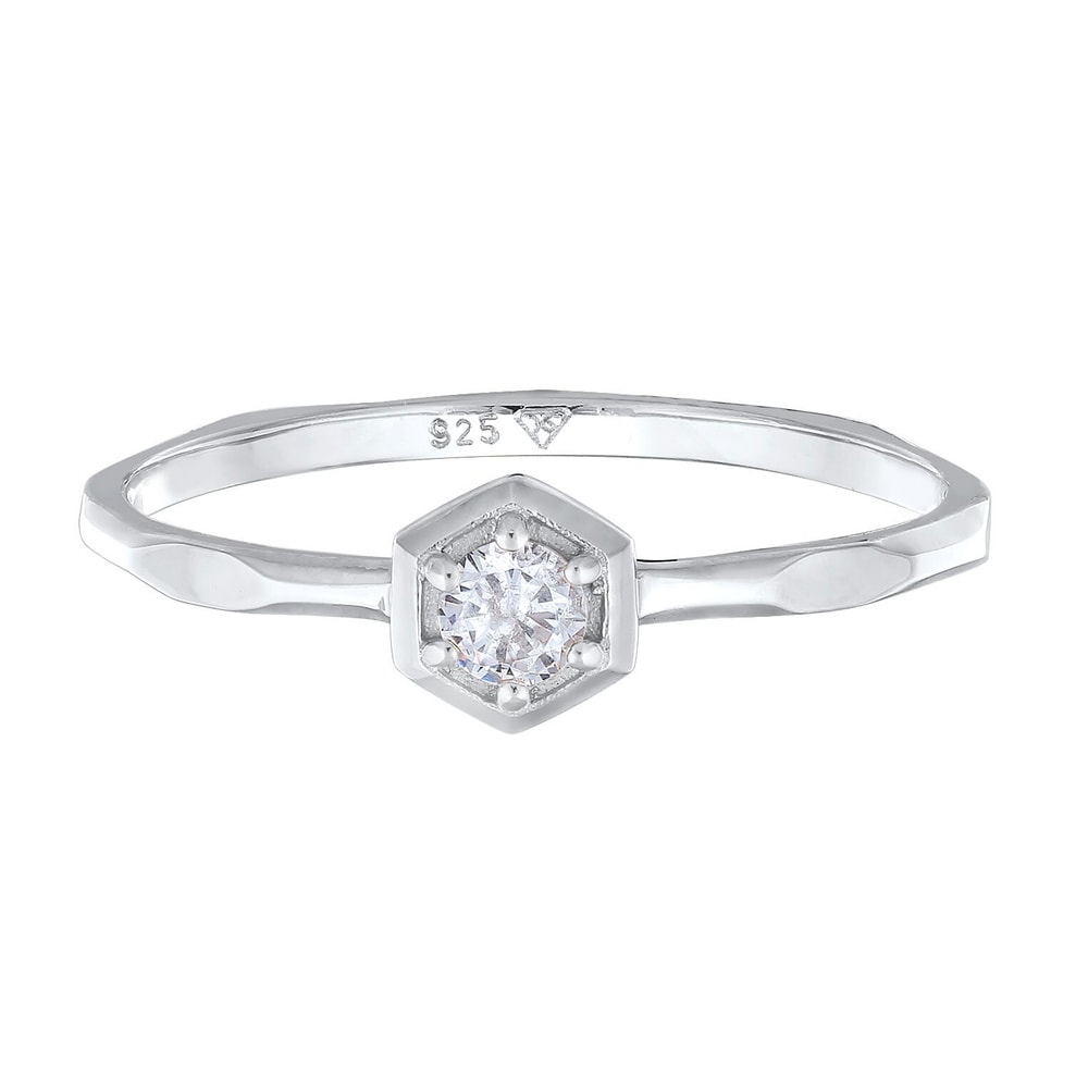 Elli Elli Bague Femmes Solitaire Géo Octagon avec cristal de zirconium en argent sterl Bague