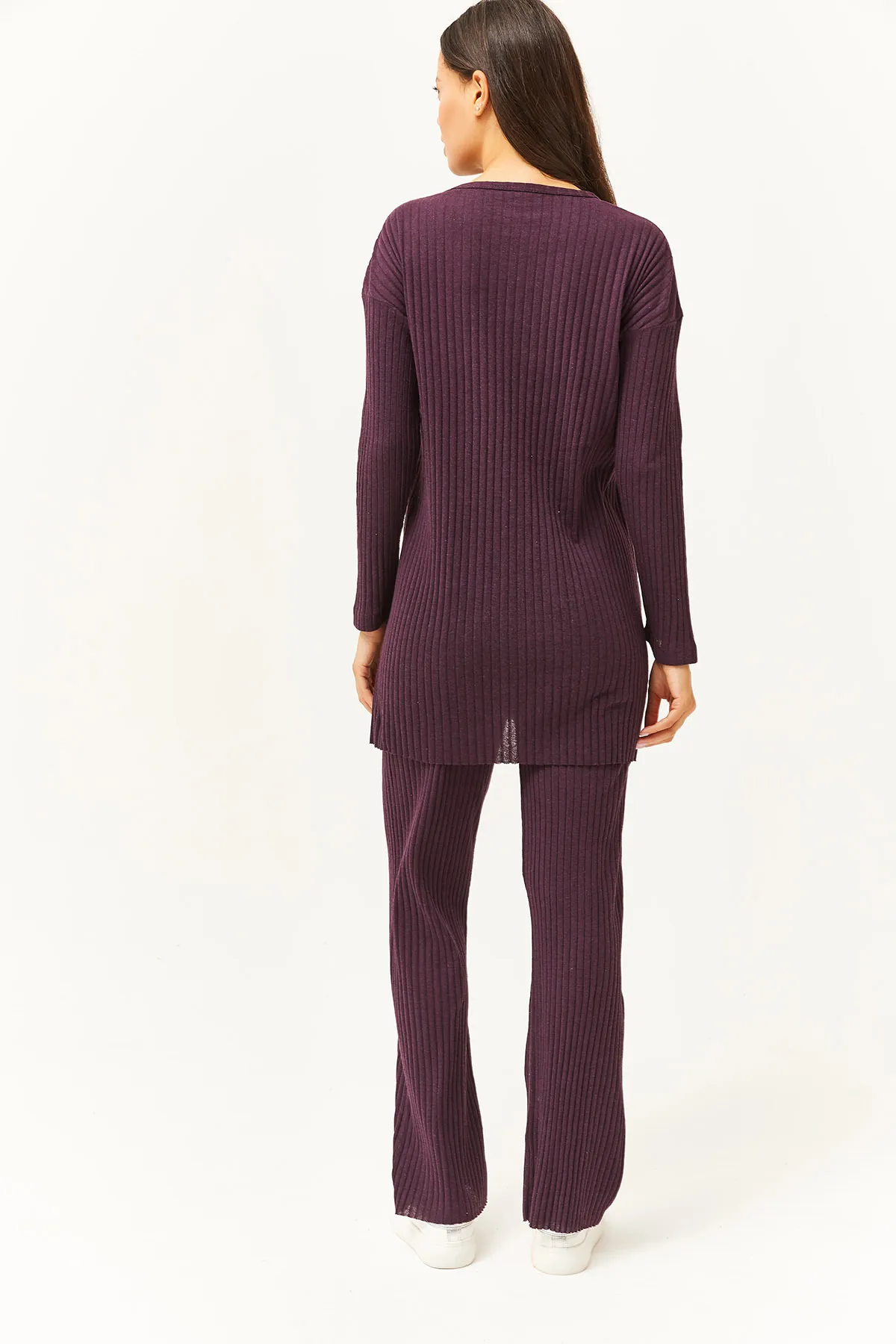 Olalook  Damen Pflaumenfarbenes Oberteil mit Schlitz, Bluse, Unterteil, Palazzo, Kordelzug, Anzug TKM-19000180