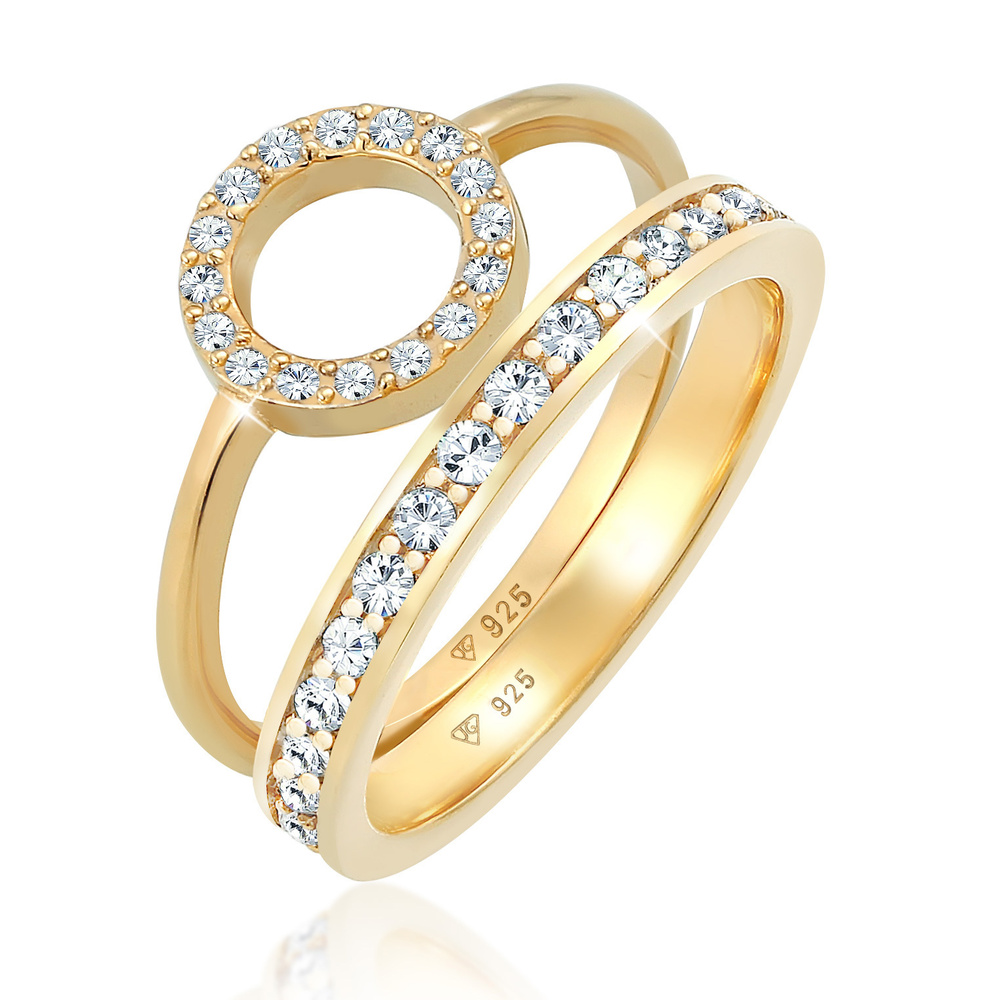 Elli PREMIUM Elli PREMIUM Bague Bague pour femme Duo Memorie Cercle Geo Timeless avec cristaux Bague