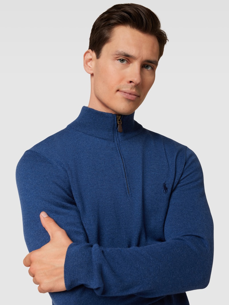 Strickpullover aus Wolle mit Logo-Stitching in blau