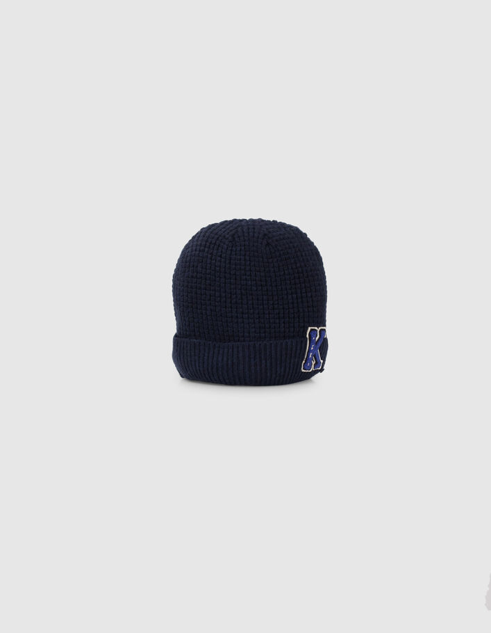 Bonnet marine tricot badge bouclette garçon