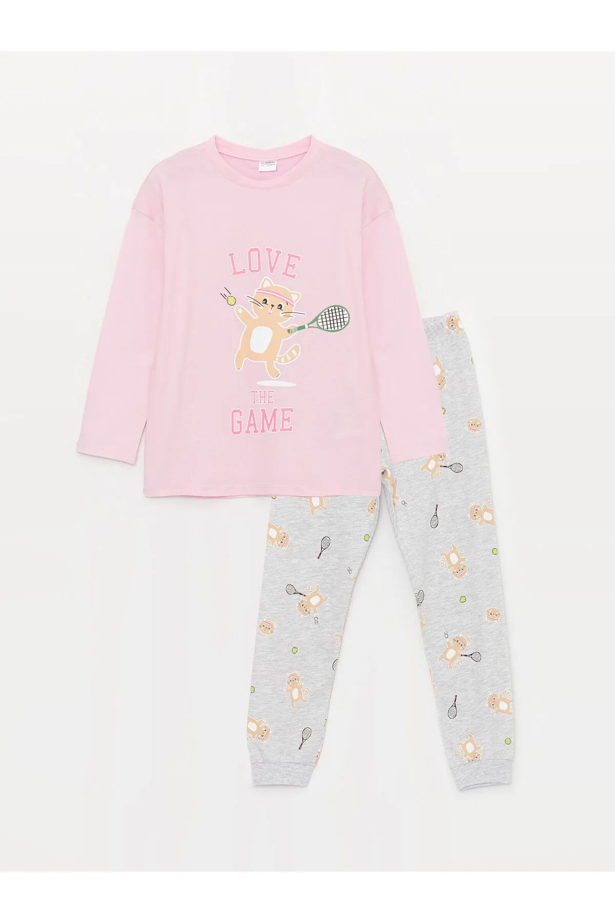 LC Waikiki  Bedrucktes Langarm-Pyjama-Set für Mädchen mit Rundhalsausschnitt