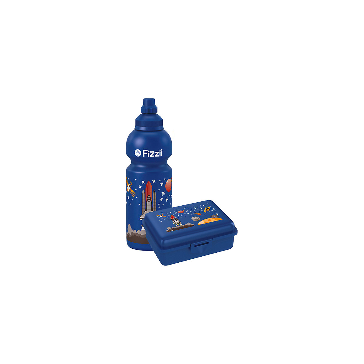 Pausenset, Trinkflasche & Brotdose Weltraum, 600 ml, inkl. Ersatzverschluss