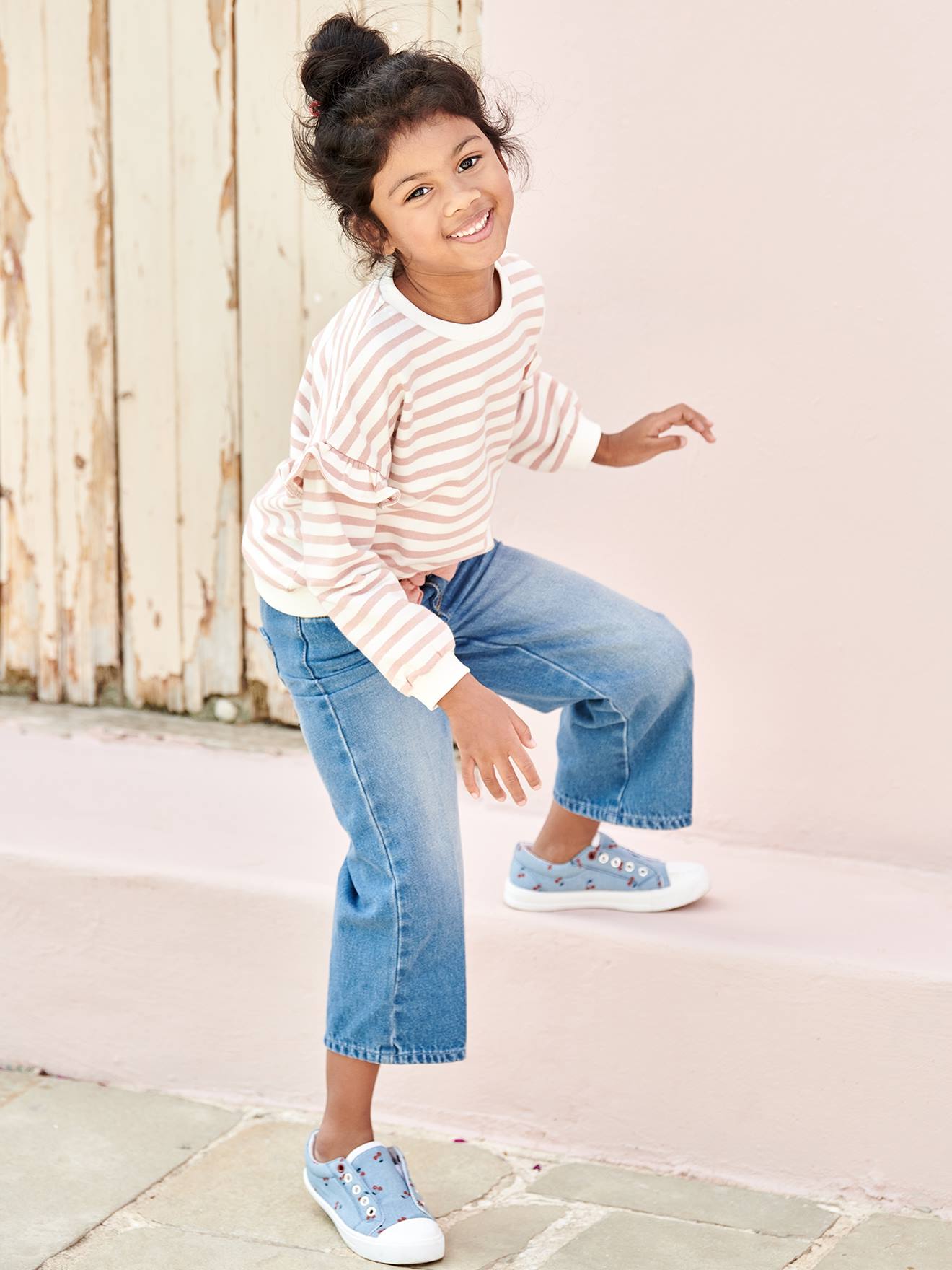 Jean large et sa ceinture en gaze de coton fille longueur chevilles double stone