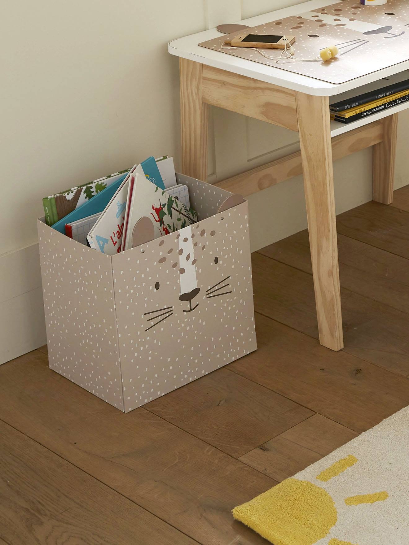 Corbeille en carton pliable Tigre beige