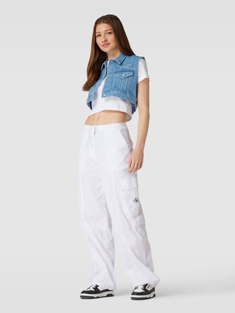 Cropped Weste mit Statement-Stitching in hellblau