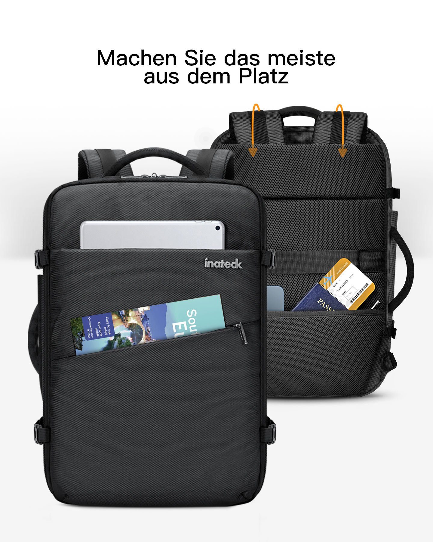Inateck Reiserucksack 40L Supergroßer Handgepäck Rucksack Herren Damen