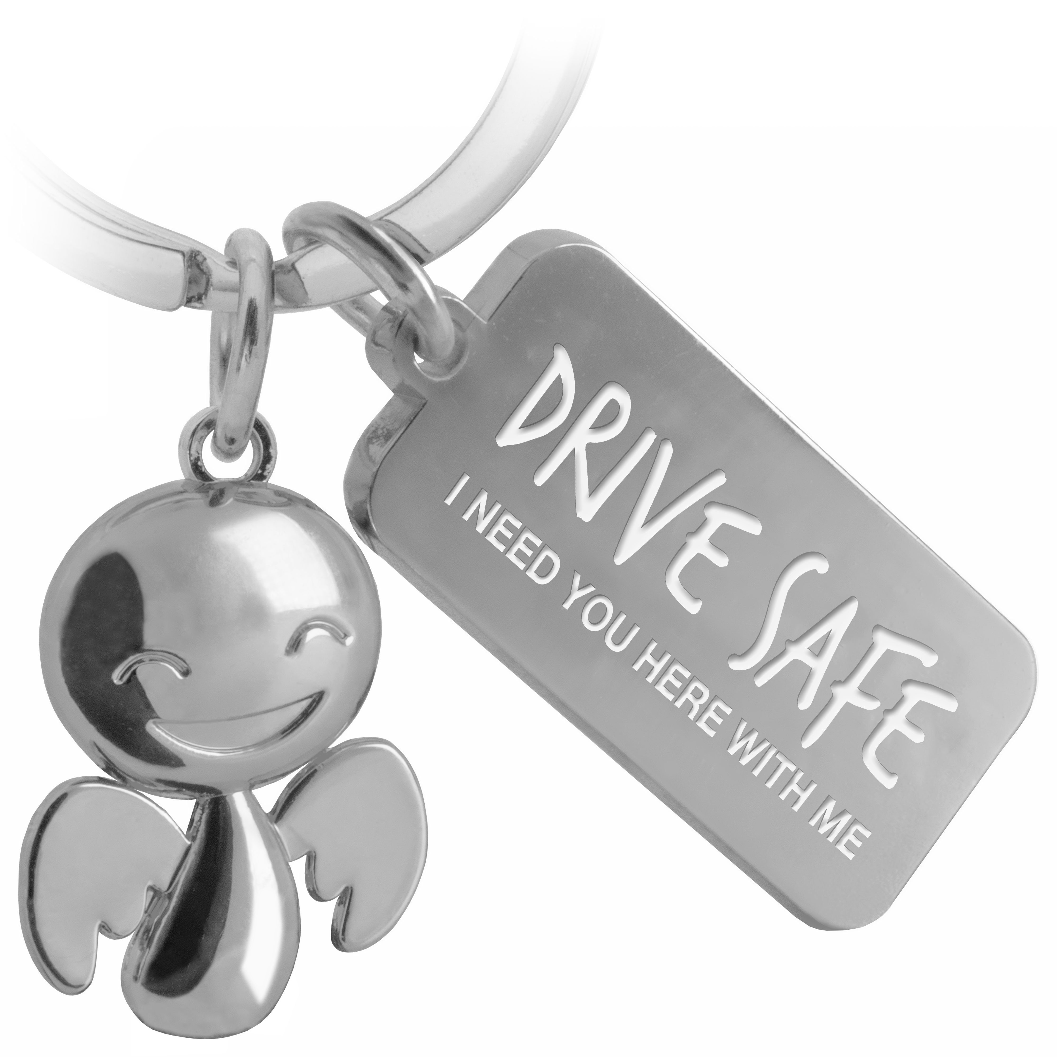FABACH Schlüsselanhänger Schutzengel Happy mit Gravur Drive Safe - Geschenk Glücksbringer Auto