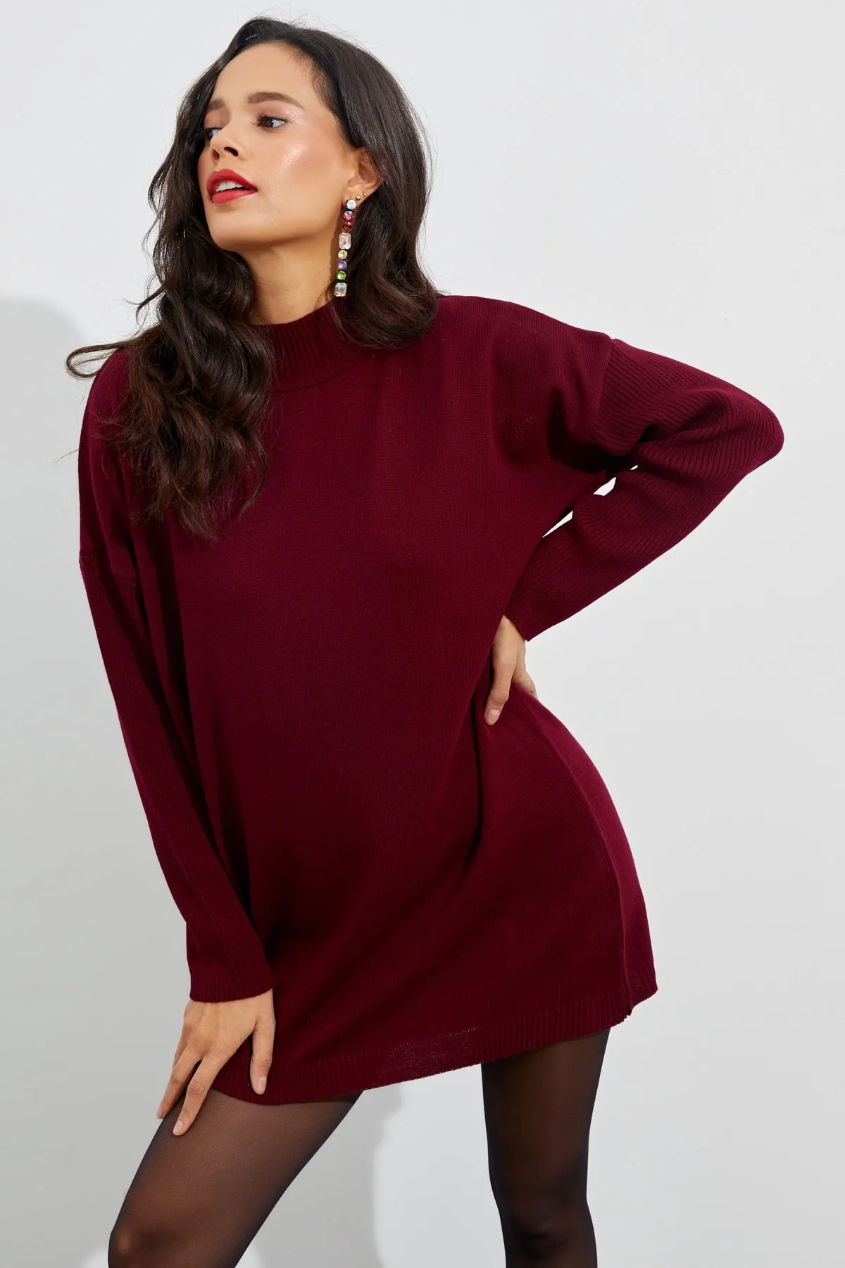 Cool & Sexy  Kastanienbraune Stricktunika für Damen YV110